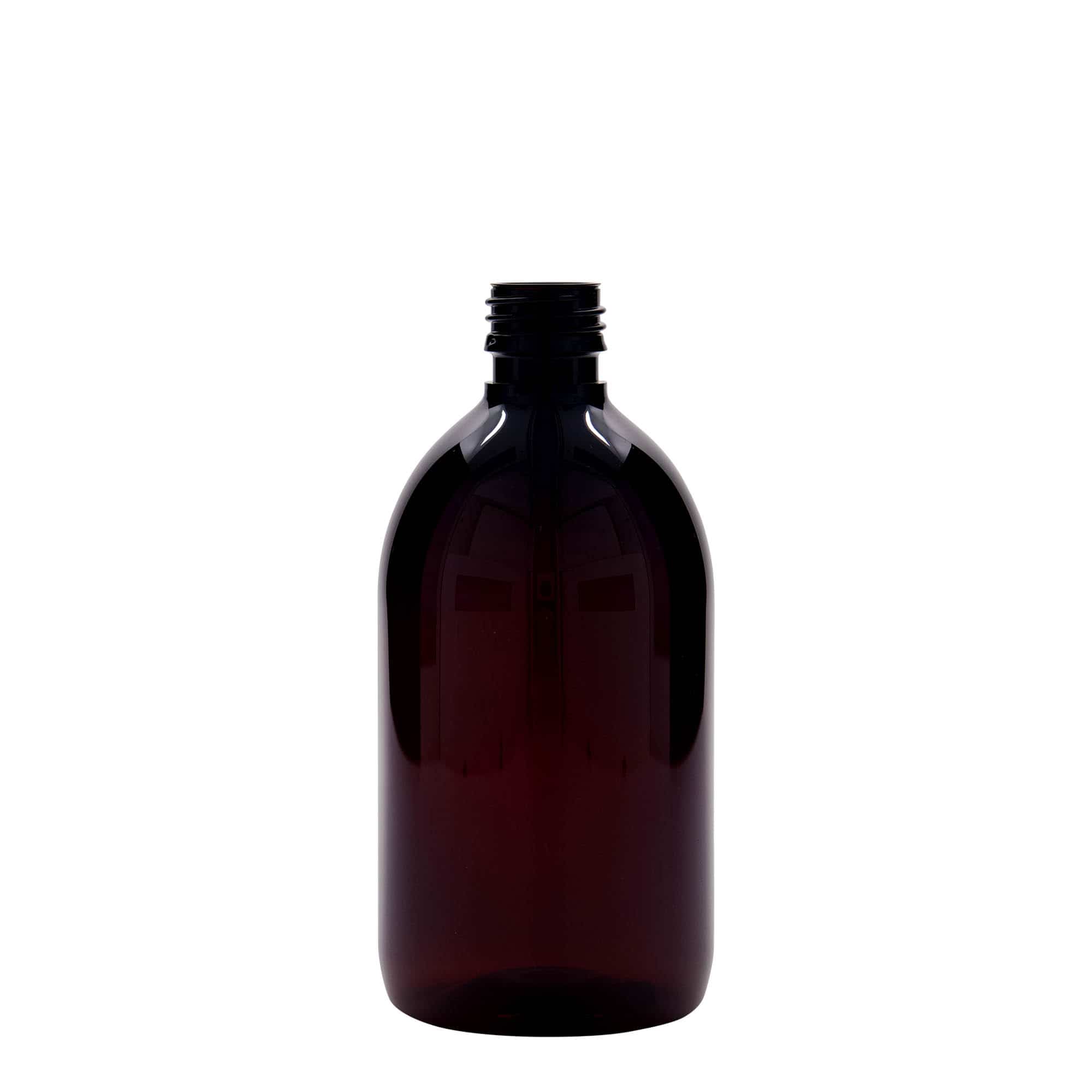 500 ml Bottiglia farmaceutica PET, marrone, plastica, imboccatura: PP 28 500 ml Bottiglia farmaceutica PET, marrone, plastica, imboccatura: PP 28