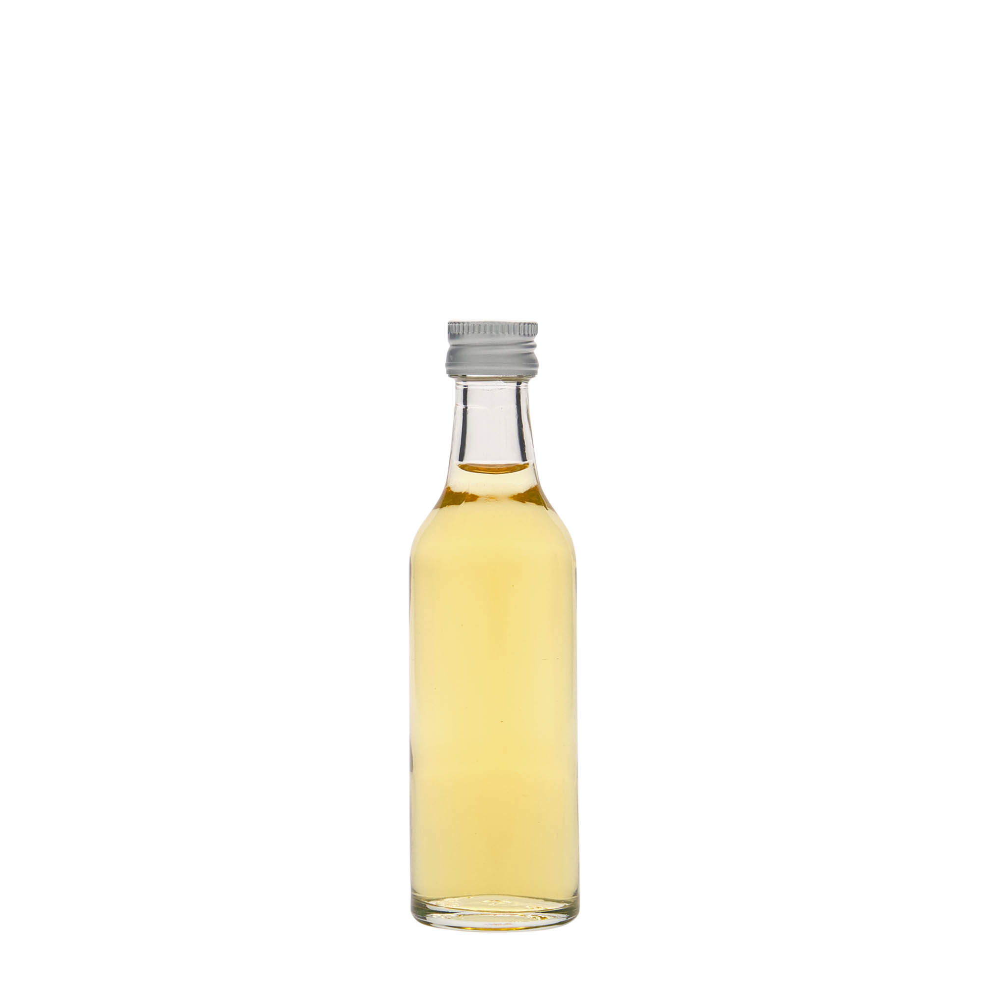 Bottiglia di vetro da 50 ml con collo dritto, bocca: PP 18 Bottiglia di vetro da 50 ml con collo dritto, bocca: PP 18