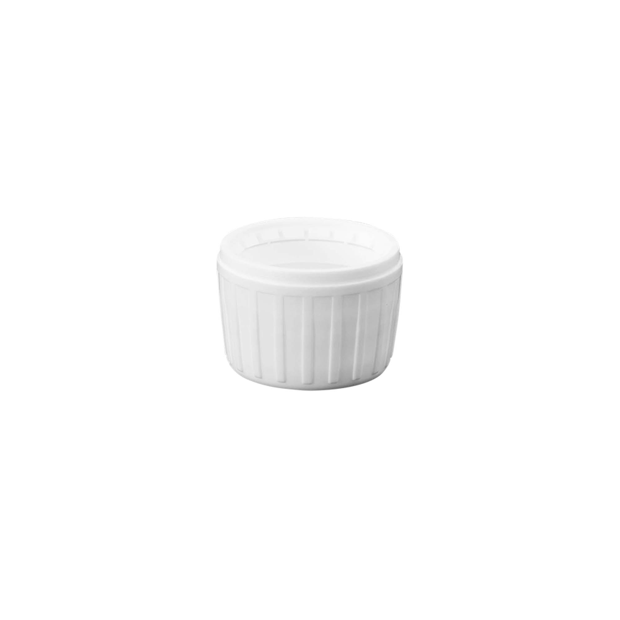 Tappo a vite, plastica PP, bianco, per bocca: PP 28 Tappo a vite, plastica PP, bianco, per bocca: PP 28