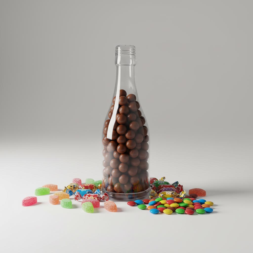 Bottiglia di vetro da 200 ml 'Albero di Natale', bocca: PP 28