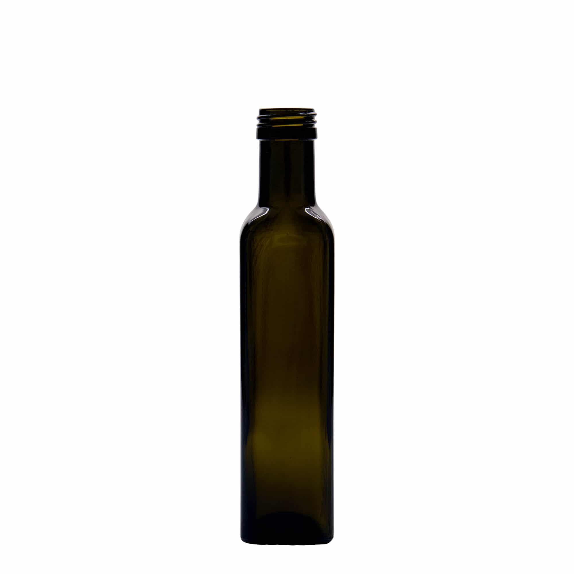 250 ml Bottiglia 'Marasca', vetro, quadrata, verde antico, imboccatura: PP 31,5 250 ml Bottiglia 'Marasca', vetro, quadrata, verde antico, imboccatura: PP 31,5