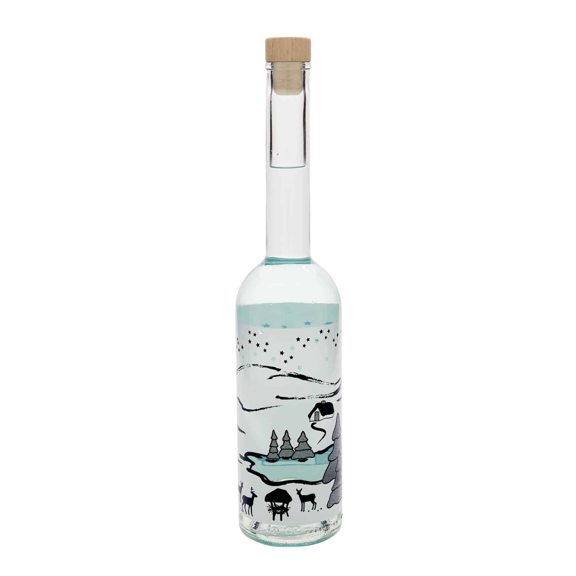 500 ml Bottiglia di vetro 'Opera', motivo: Bianco sogno d'inverno, imboccatura: fascetta
