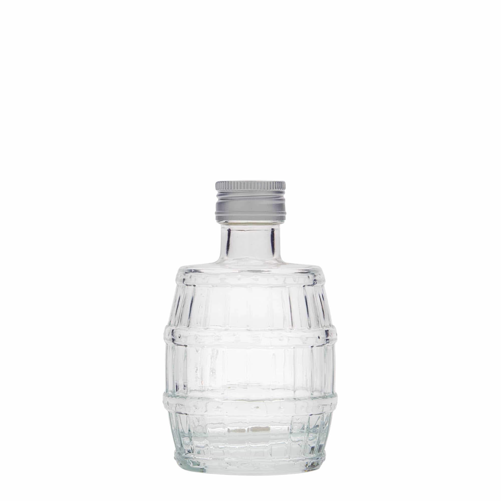 Bottiglia di vetro da 100 ml 'Barile', bocca: PP 24 Bottiglia di vetro da 100 ml 'Barile', bocca: PP 24