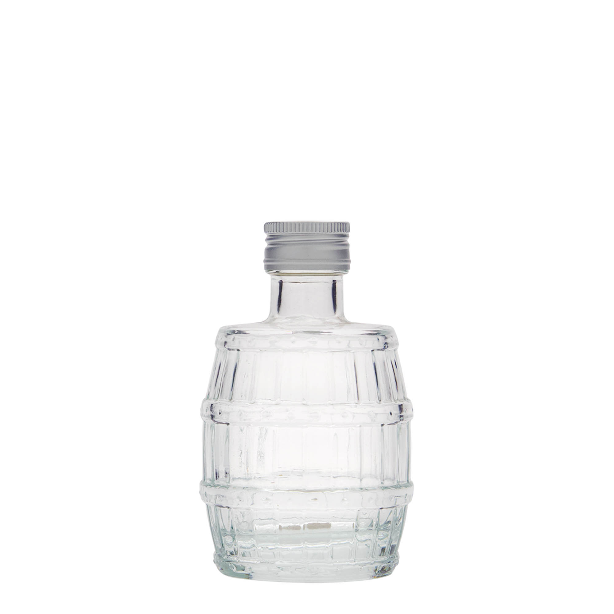 Bottiglia di vetro da 100 ml 'Barile', bocca: PP 24 Bottiglia di vetro da 100 ml 'Barile', bocca: PP 24