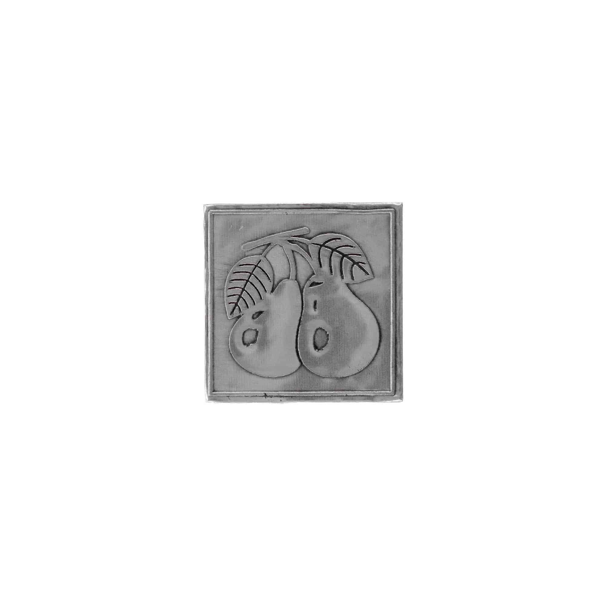 Etichetta metallica 'Pera', quadrata, stagno, argento