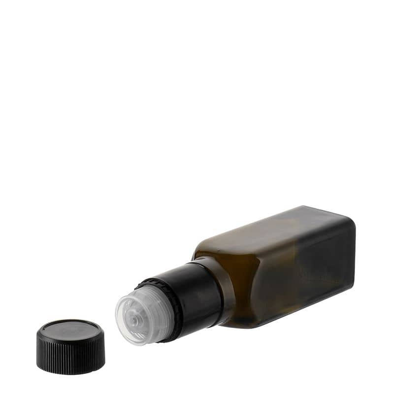 100 ml Bottiglia olio/aceto 'Quadra', vetro, quadrata, verde antico, imboccatura: DOP