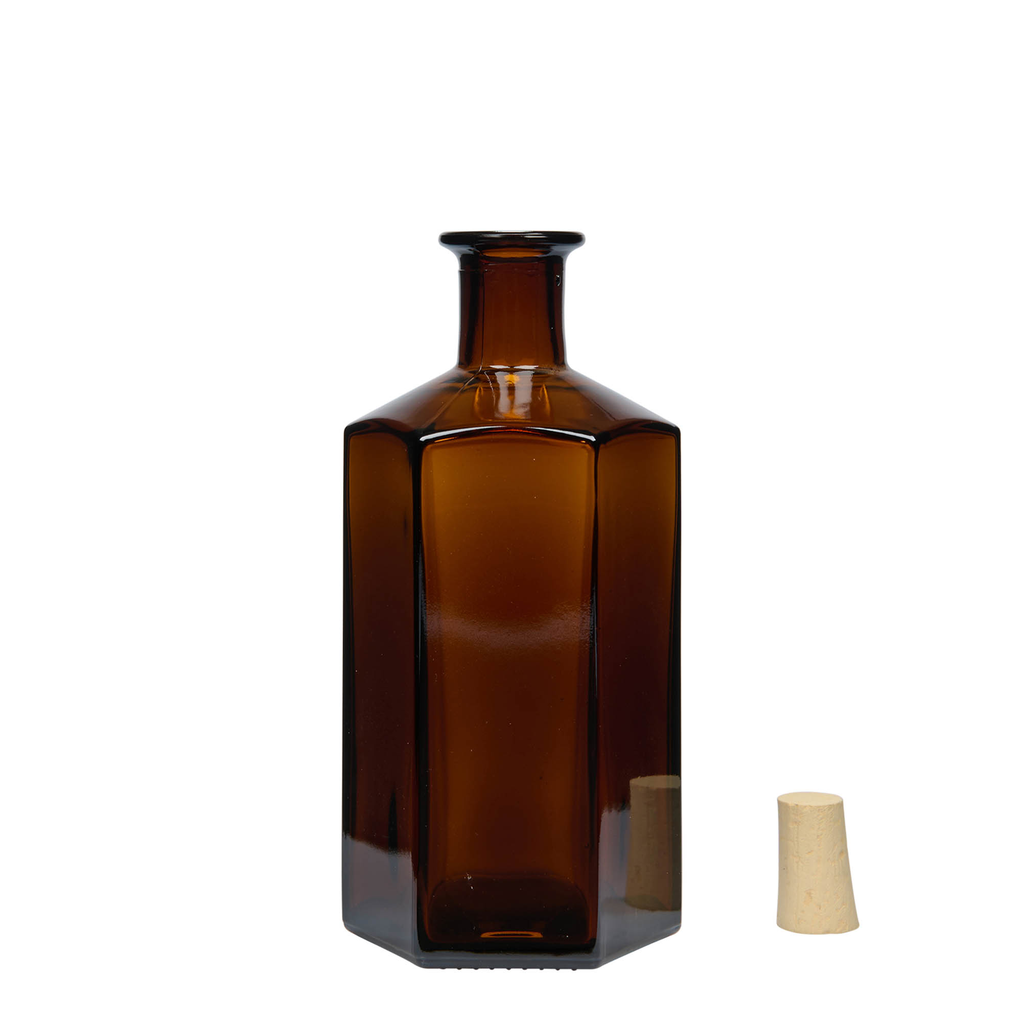 Bottiglia di vetro da 500 ml Apotecario 'Jimmy', esagonale, marrone, bocca: sughero Bottiglia di vetro da 500 ml Apotecario 'Jimmy', esagonale, marrone, bocca: sughero