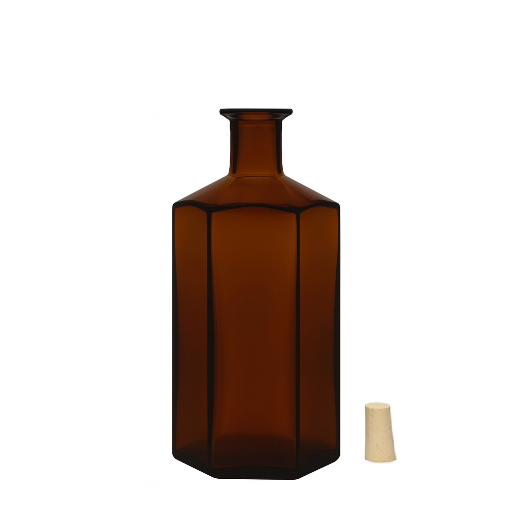 Bottiglia di vetro da 500 ml Apotecario 'Jimmy', esagonale, marrone, bocca: sughero Bottiglia di vetro da 500 ml Apotecario 'Jimmy', esagonale, marrone, bocca: sughero
