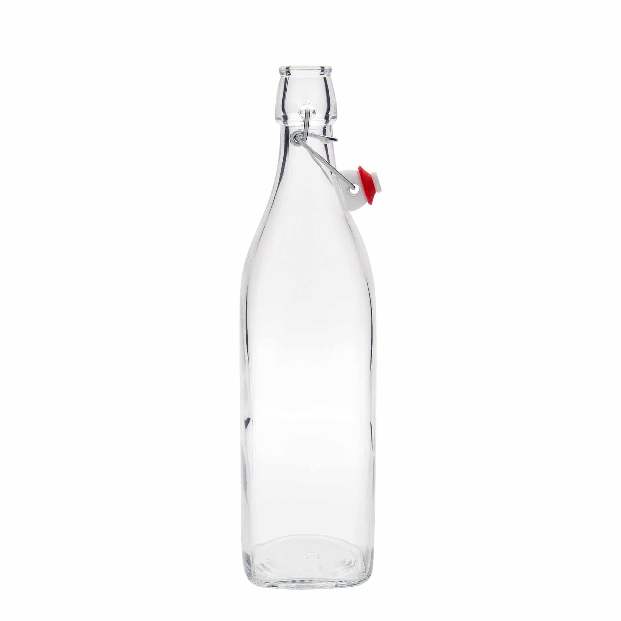 Bottiglia di vetro da 1.000 ml 'Swing, quadrata, bocca: chiusura a leva Bottiglia di vetro da 1.000 ml 'Swing, quadrata, bocca: chiusura a leva