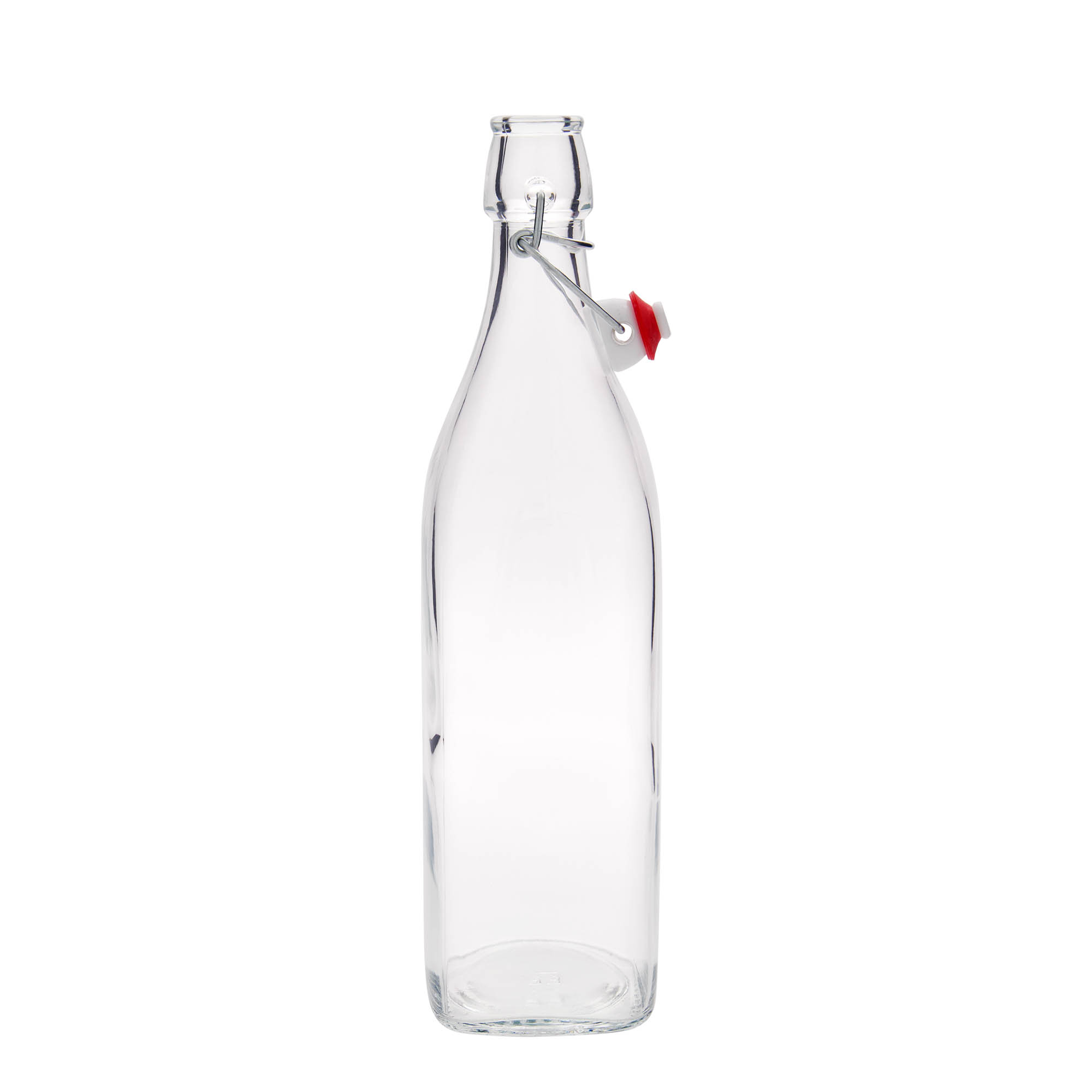 Bottiglia di vetro da 1.000 ml 'Swing, quadrata, bocca: chiusura a leva Bottiglia di vetro da 1.000 ml 'Swing, quadrata, bocca: chiusura a leva