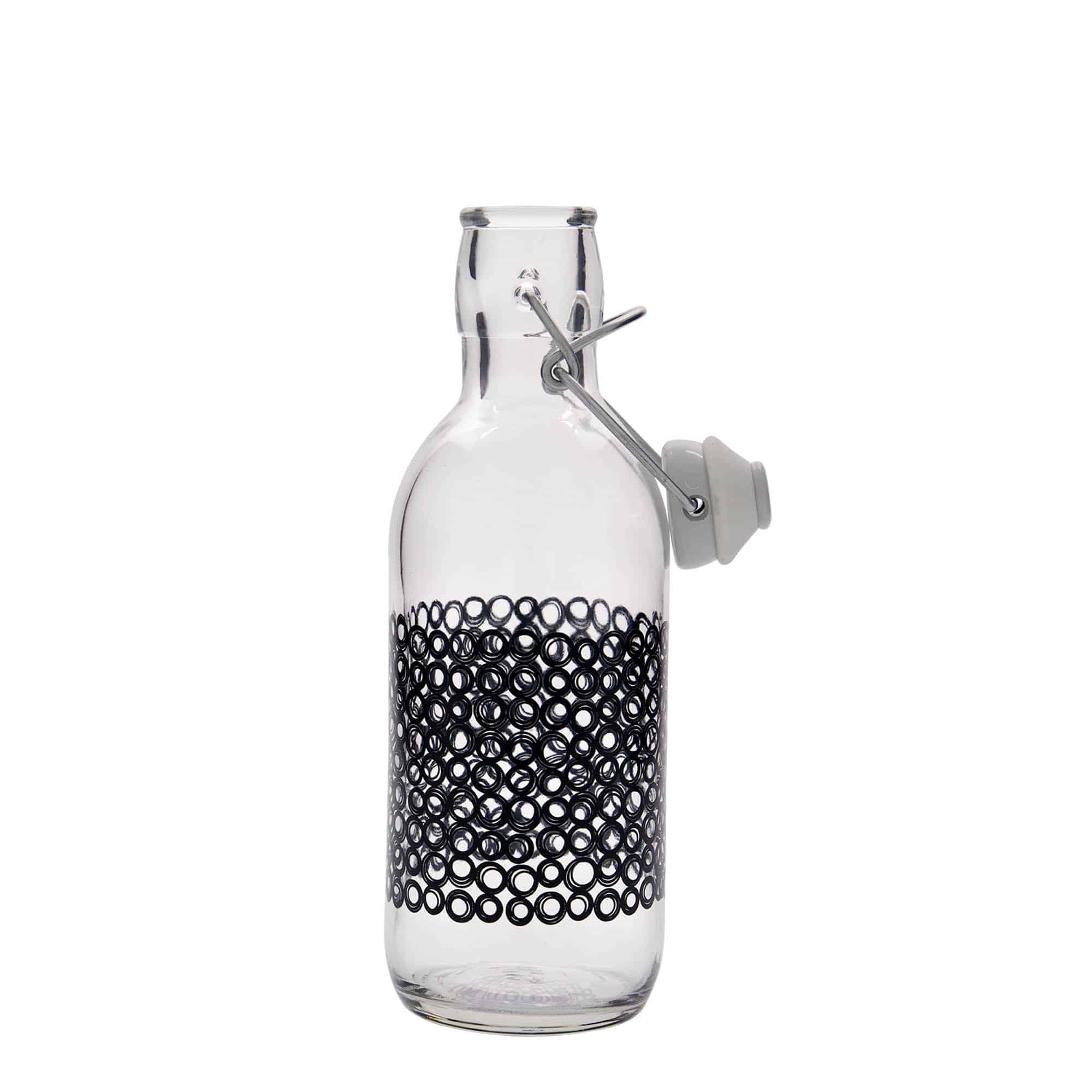 500 ml Bottiglia di vetro 'Emilia', motivo: Unico nero, imboccatura: tappo meccanico