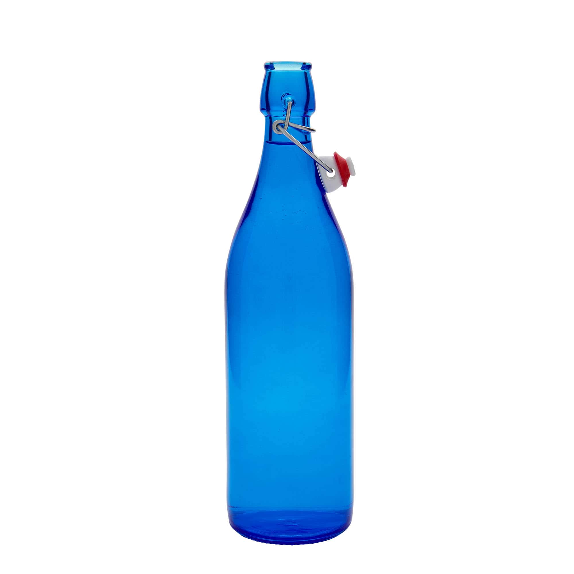 Bottiglia di vetro da 1.000 ml 'Giara', blu, bocca: chiusura a leva