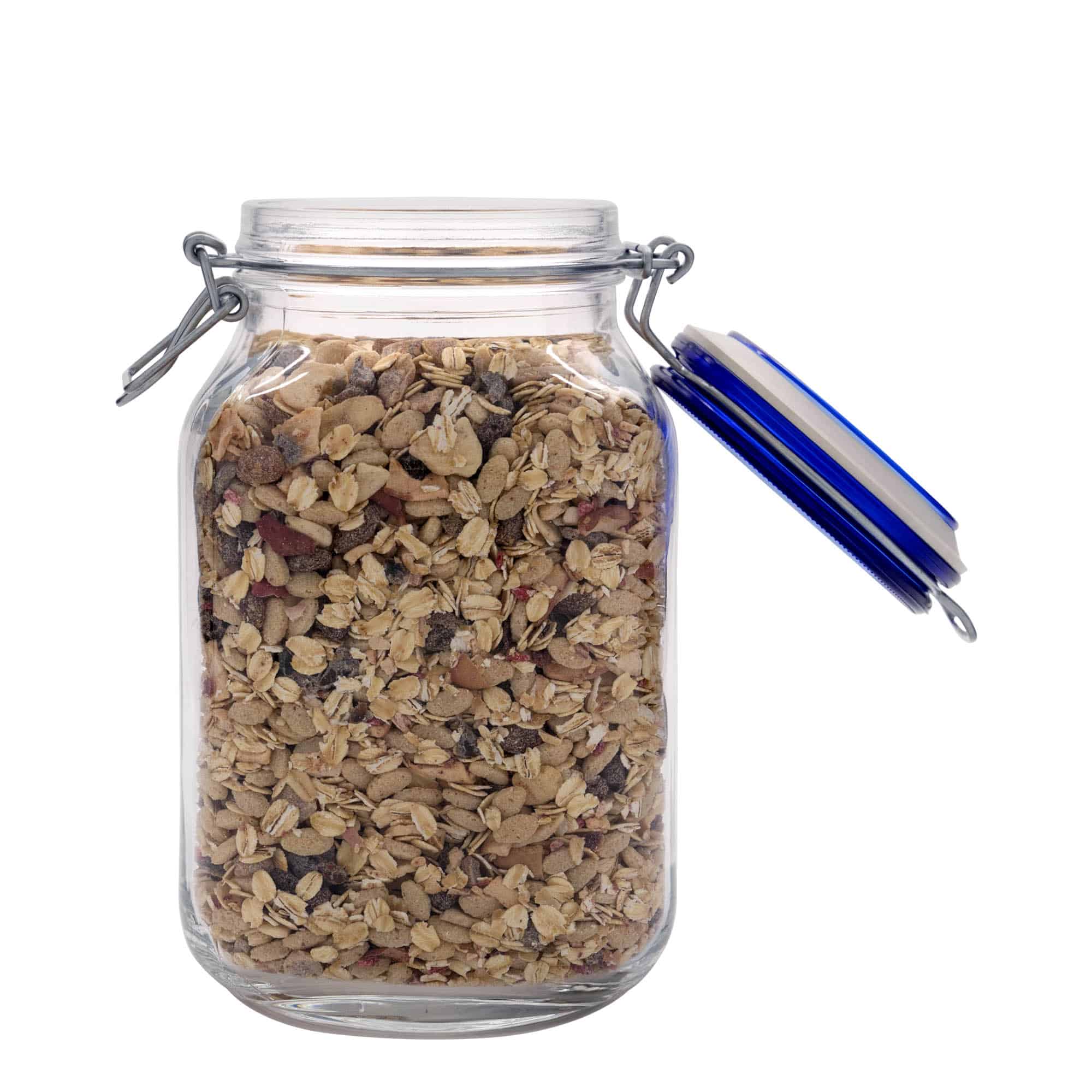 Barattolo con chiusura a filo 'Fido' da 2.000 ml, tappo blu, quadrato, apertura: chiusura a filo Barattolo con chiusura a filo 'Fido' da 2.000 ml, tappo blu, quadrato, apertura: chiusura a filo