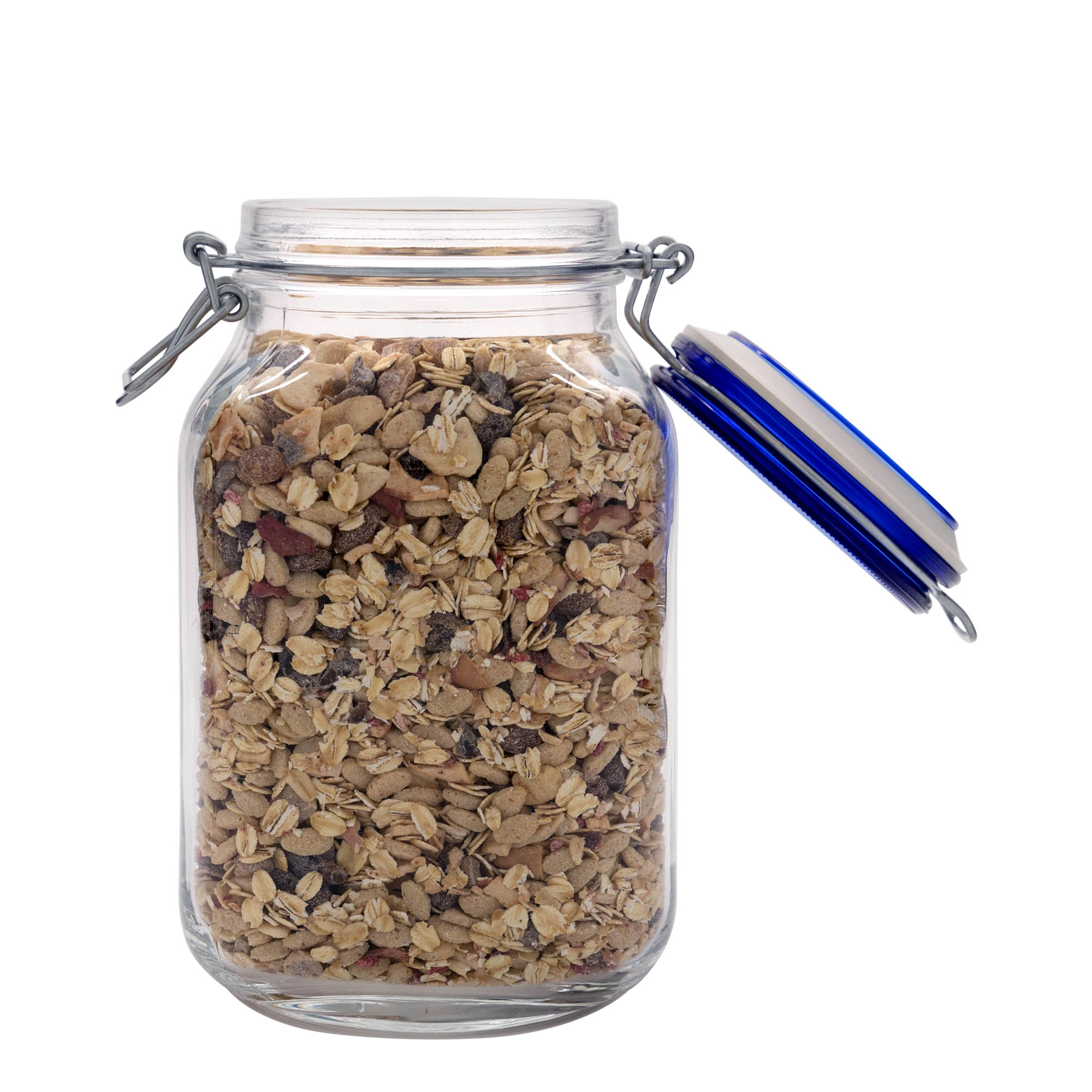Barattolo con chiusura a filo 'Fido' da 2.000 ml, tappo blu, quadrato, apertura: chiusura a filo Barattolo con chiusura a filo 'Fido' da 2.000 ml, tappo blu, quadrato, apertura: chiusura a filo