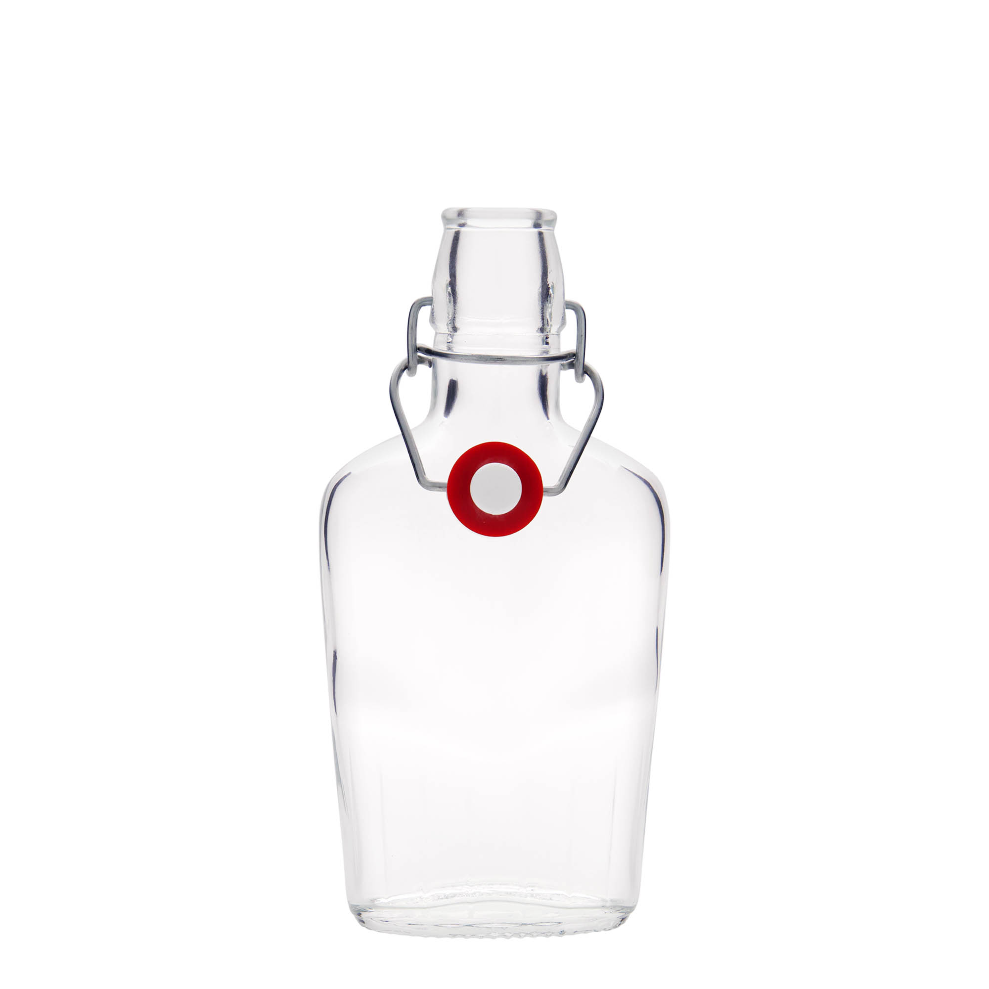 Bottiglia di vetro da 250 ml 'Fiaschetta', ovale, bocca: chiusura a leva Bottiglia di vetro da 250 ml 'Fiaschetta', ovale, bocca: chiusura a leva