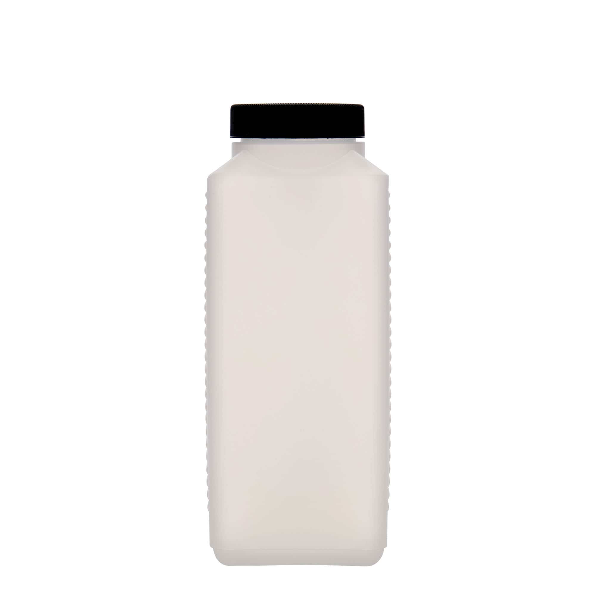 1.000 ml Bottiglia a bocca larga, rettangolare, plastica HDPE, naturale, imboccatura: DIN 60 EPE