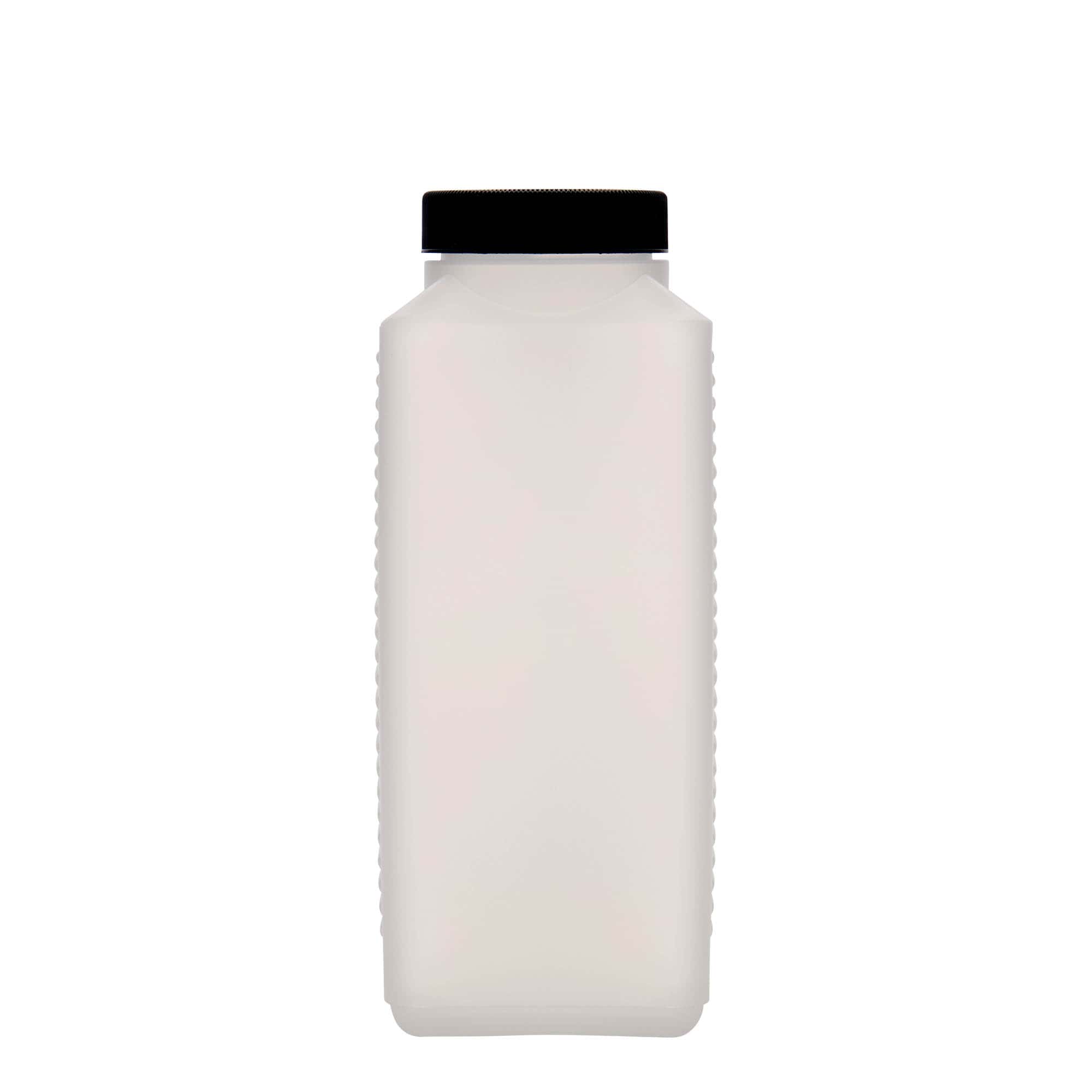 1.000 ml bottiglia a collo largo, rettangolare, plastica HDPE, naturale, bocca: DIN 60 EPE