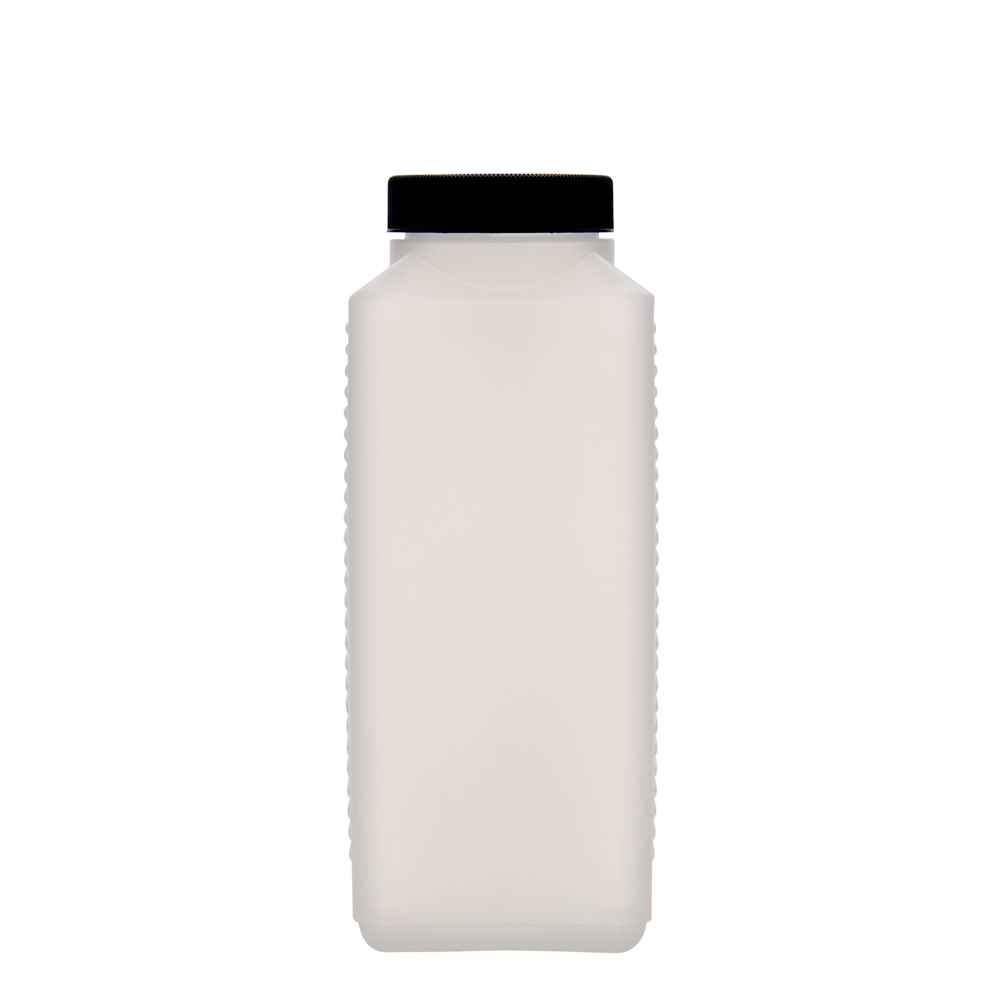 1.000 ml bottiglia a collo largo, rettangolare, plastica HDPE, naturale, bocca: DIN 60 EPE