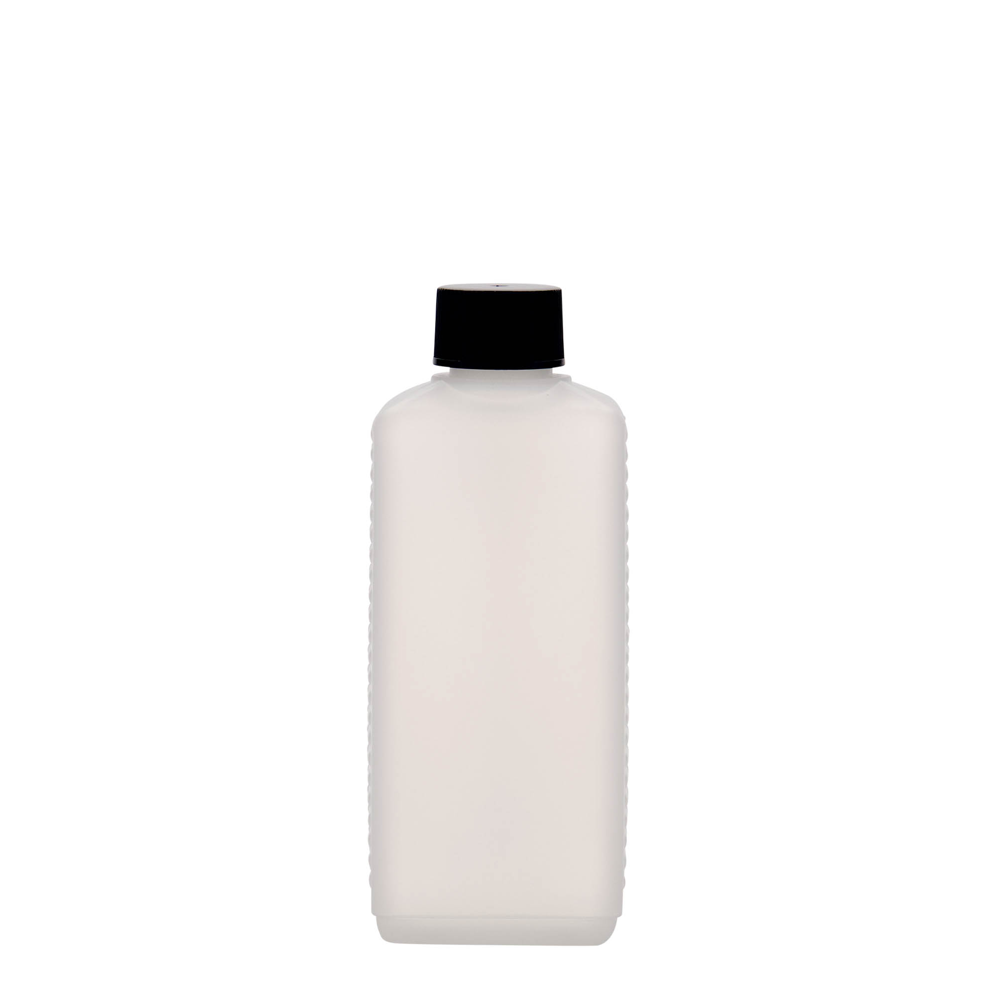 Bottiglia a tanica da 250 ml, rettangolare, plastica HDPE, naturale, bocca: DIN 25 EPE