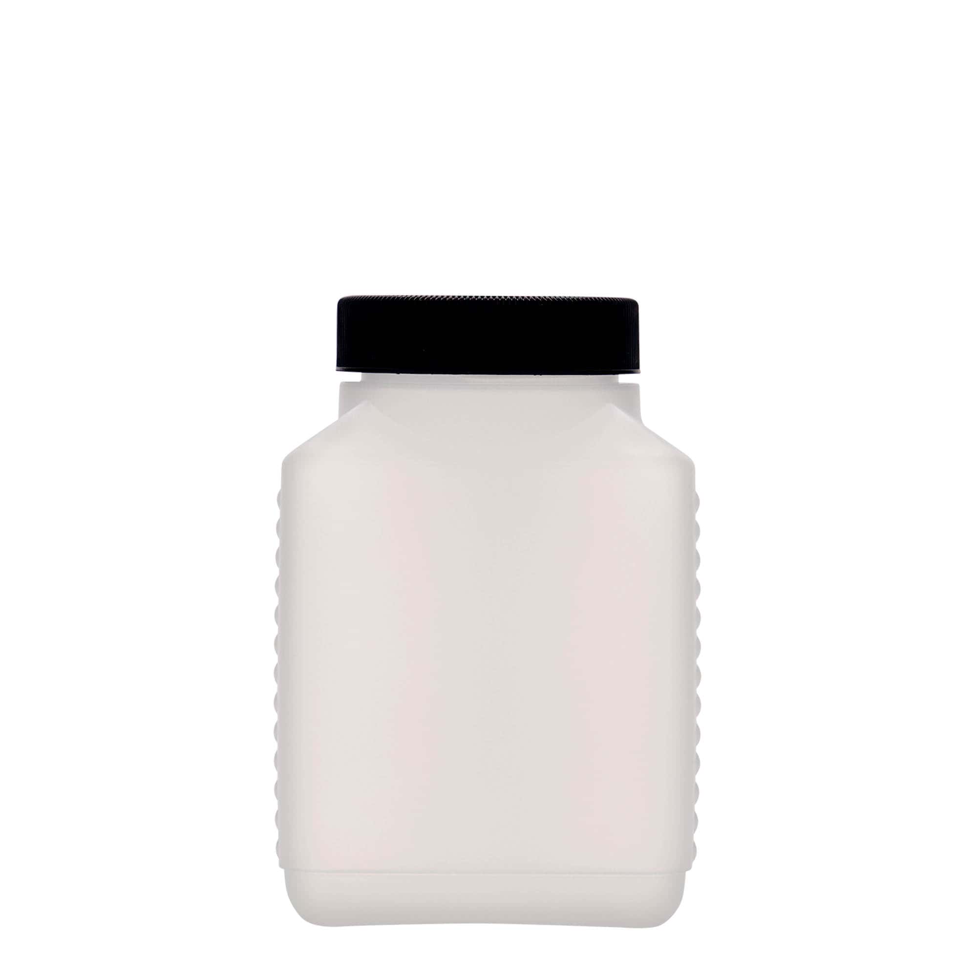 500 ml bottiglia a collo largo, rettangolare, plastica HDPE, naturale, bocca: DIN 60 EPE