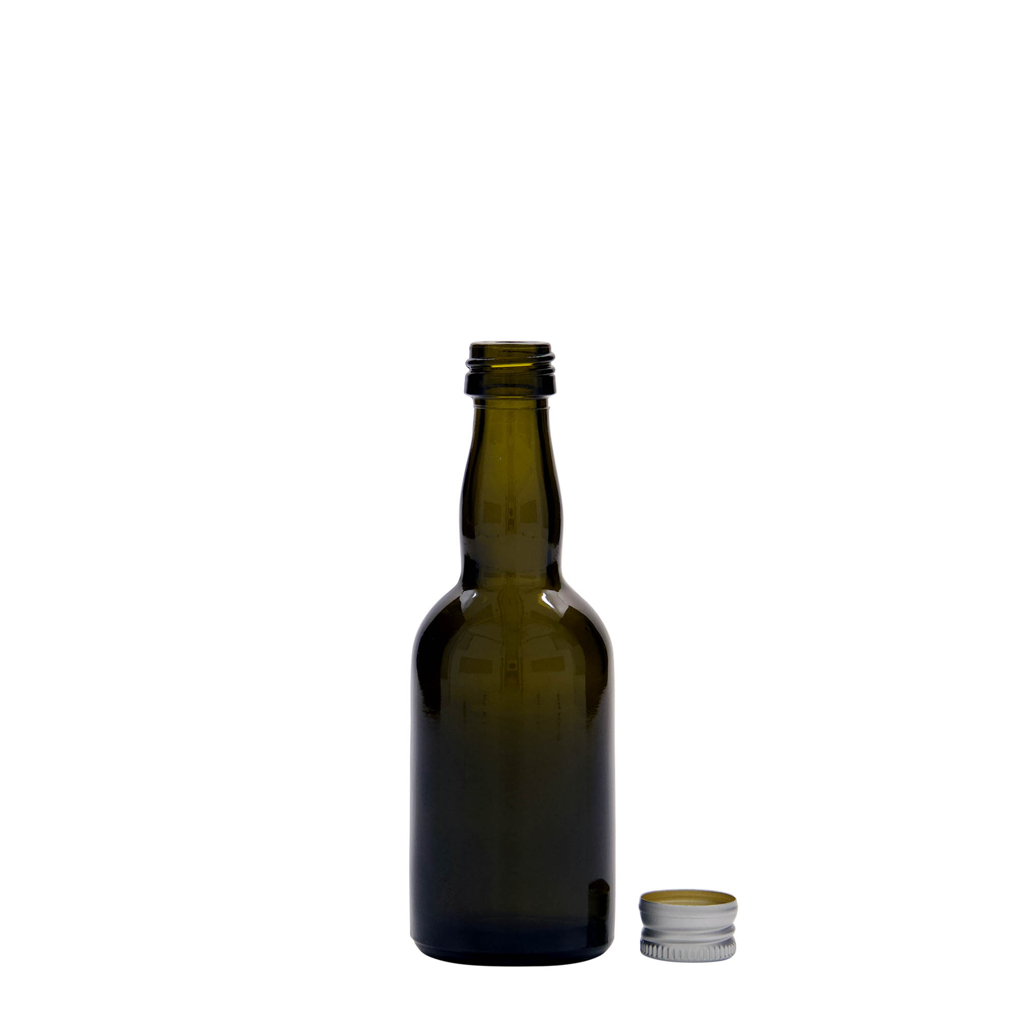 Bottiglia di vetro da 50 ml 'Proba', verde antico, bocca: PP 18 Bottiglia di vetro da 50 ml 'Proba', verde antico, bocca: PP 18
