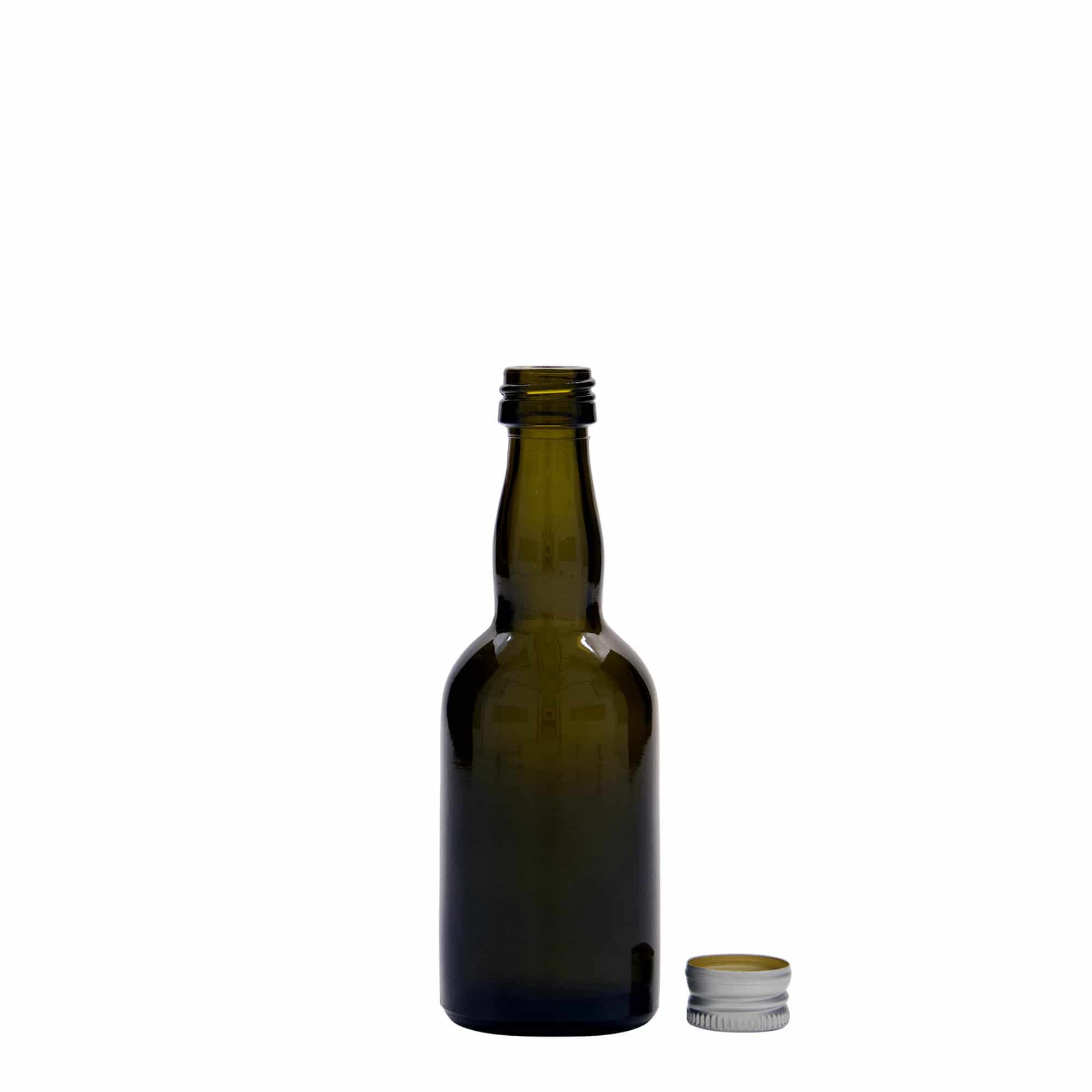 Bottiglia di vetro da 50 ml 'Proba', verde antico, bocca: PP 18