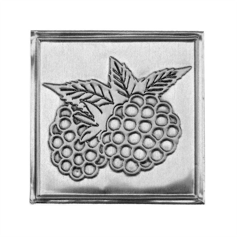 Etichetta metallica 'Mora', quadrata, stagno, argento