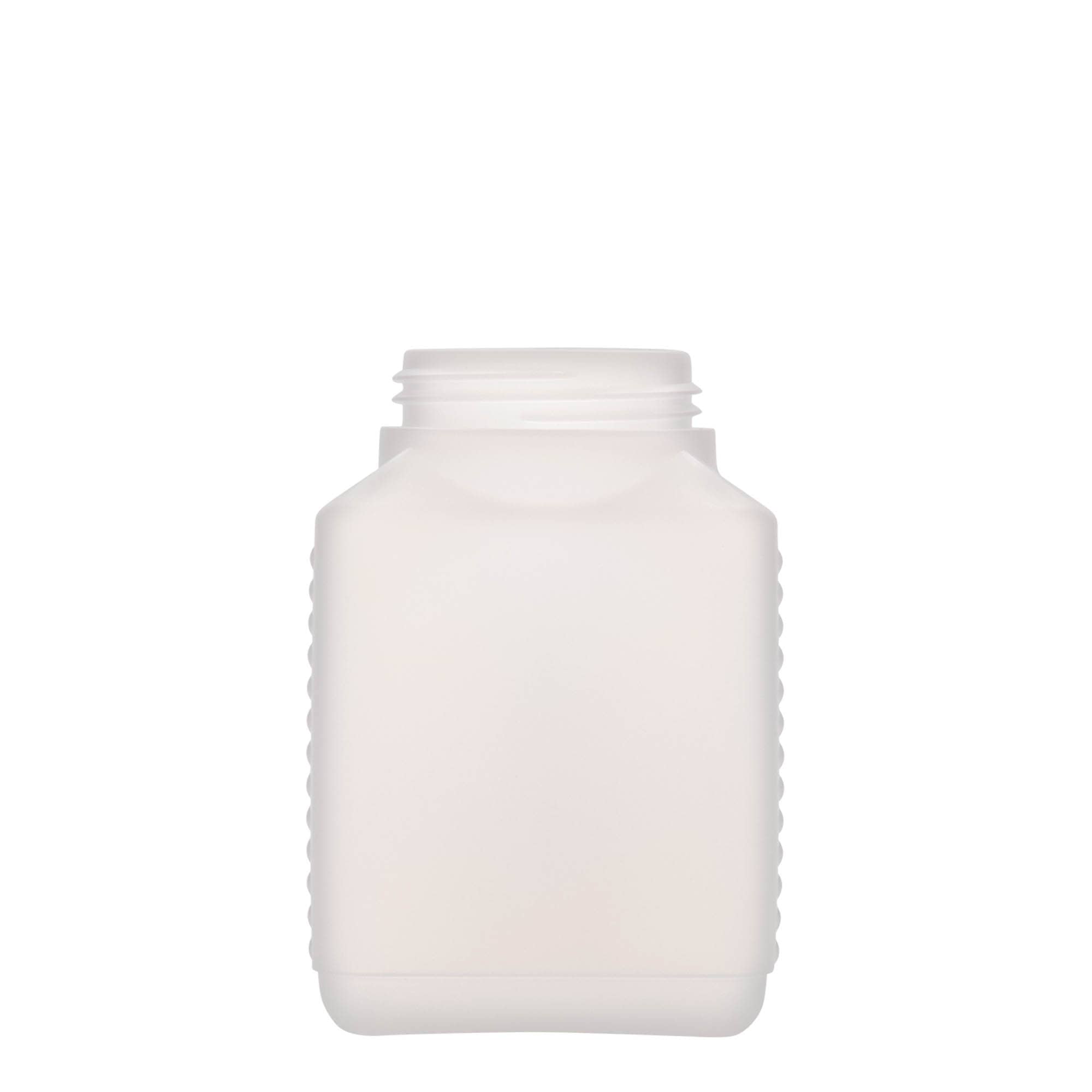 500 ml bottiglia a collo largo, rettangolare, plastica HDPE, naturale, bocca: DIN 60 EPE