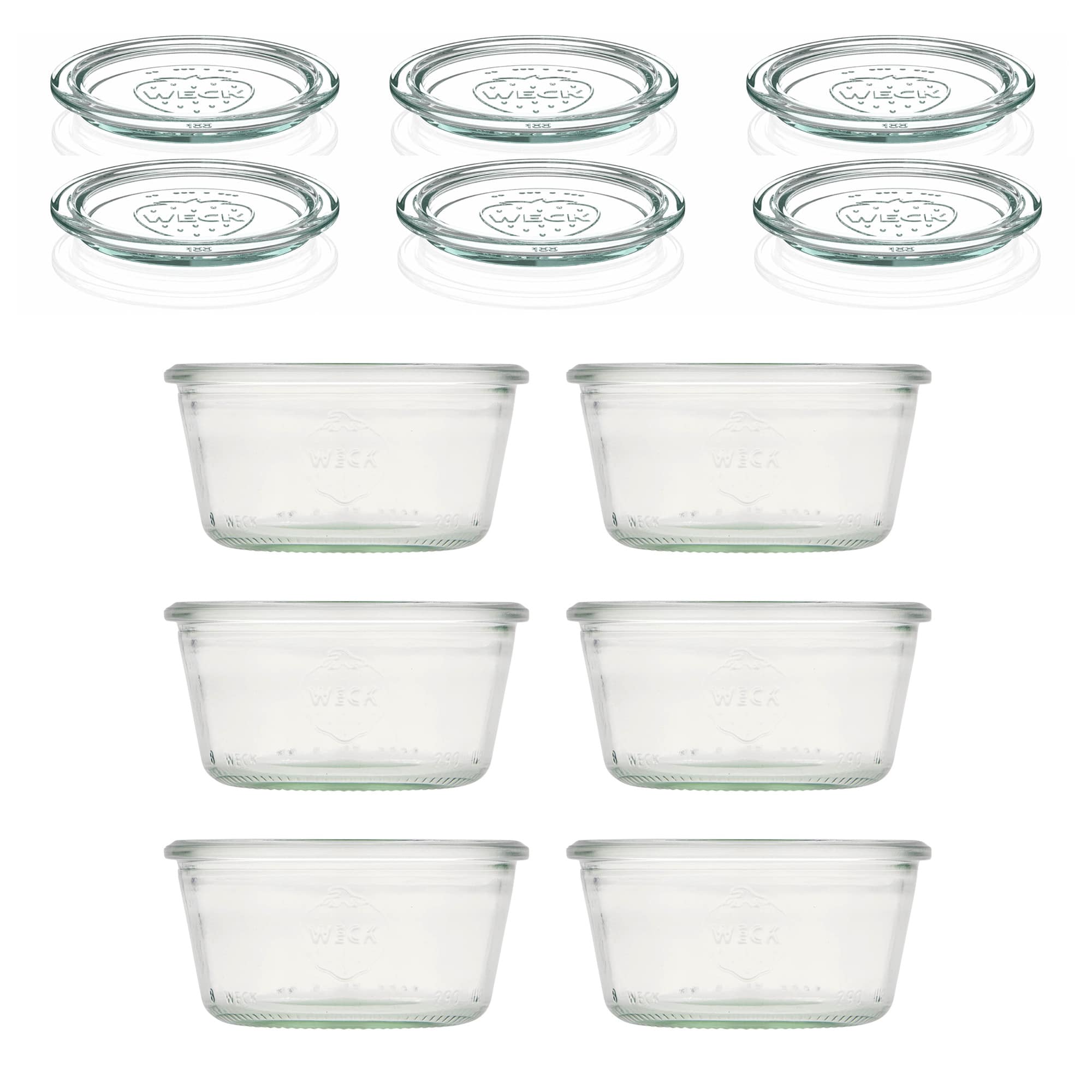 6x 290 ml vaso WECK a bocca larga basso con coperchio in vetro RR 100