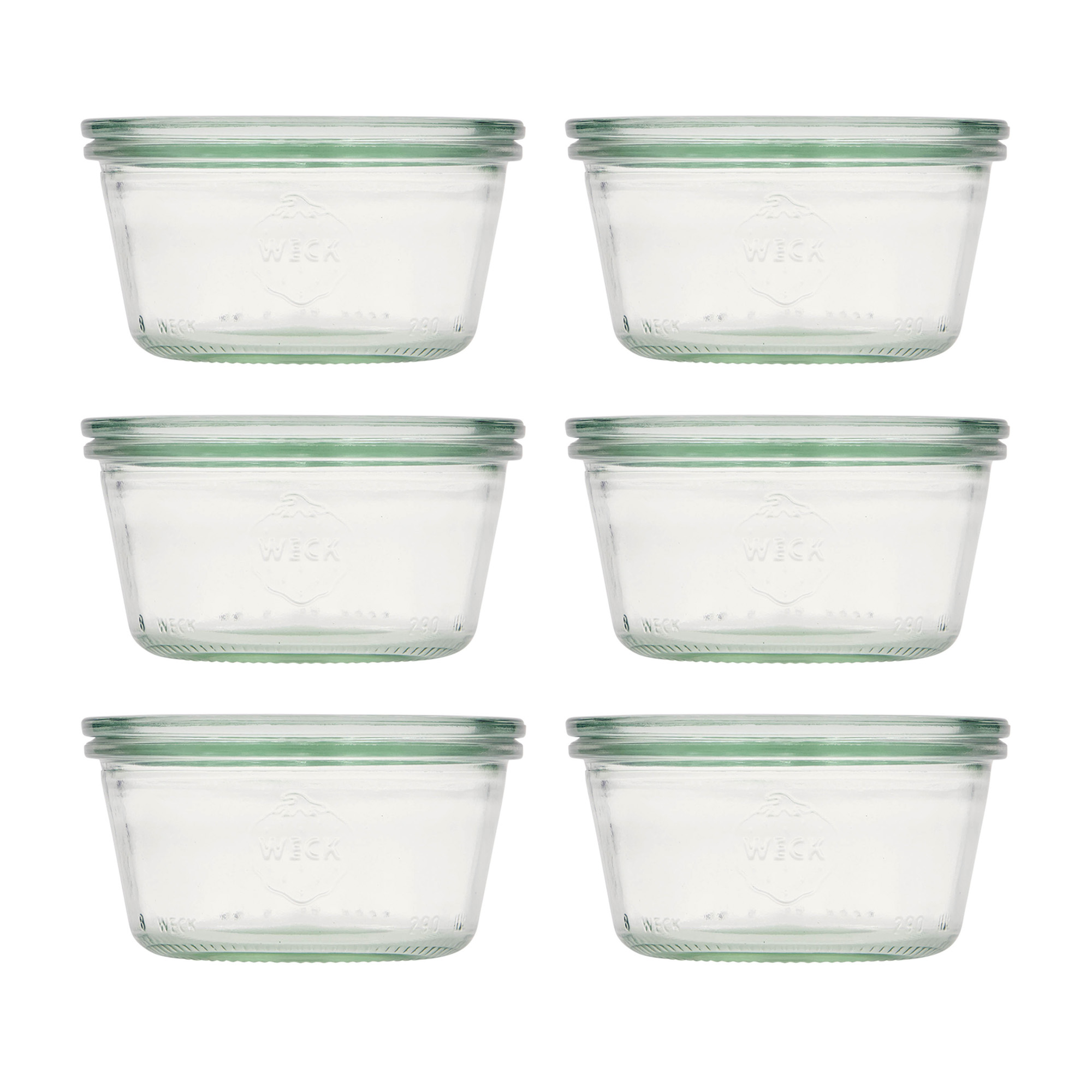 6x 290 ml vaso WECK a bocca larga basso con coperchio in vetro RR 100