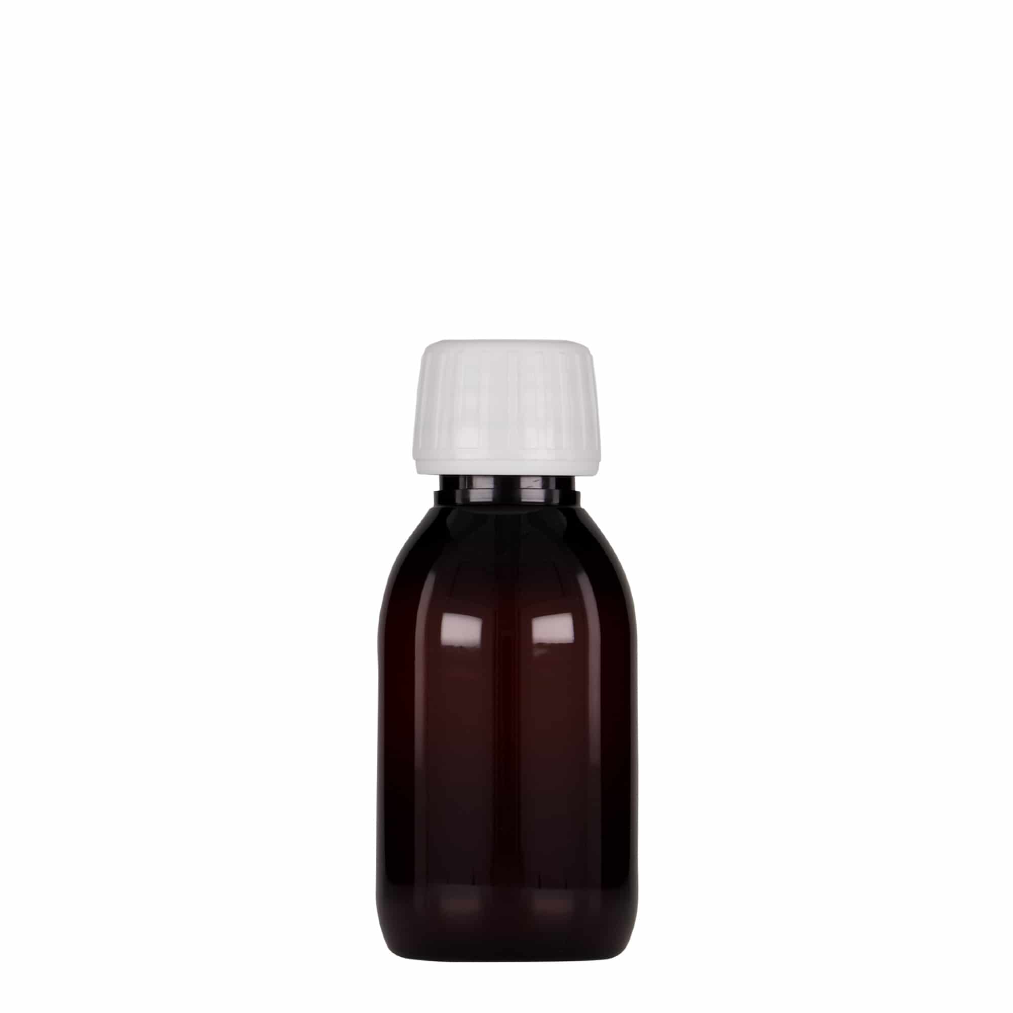 100 ml bottiglia medica in PET, marrone, plastica, bocca: PP 28
