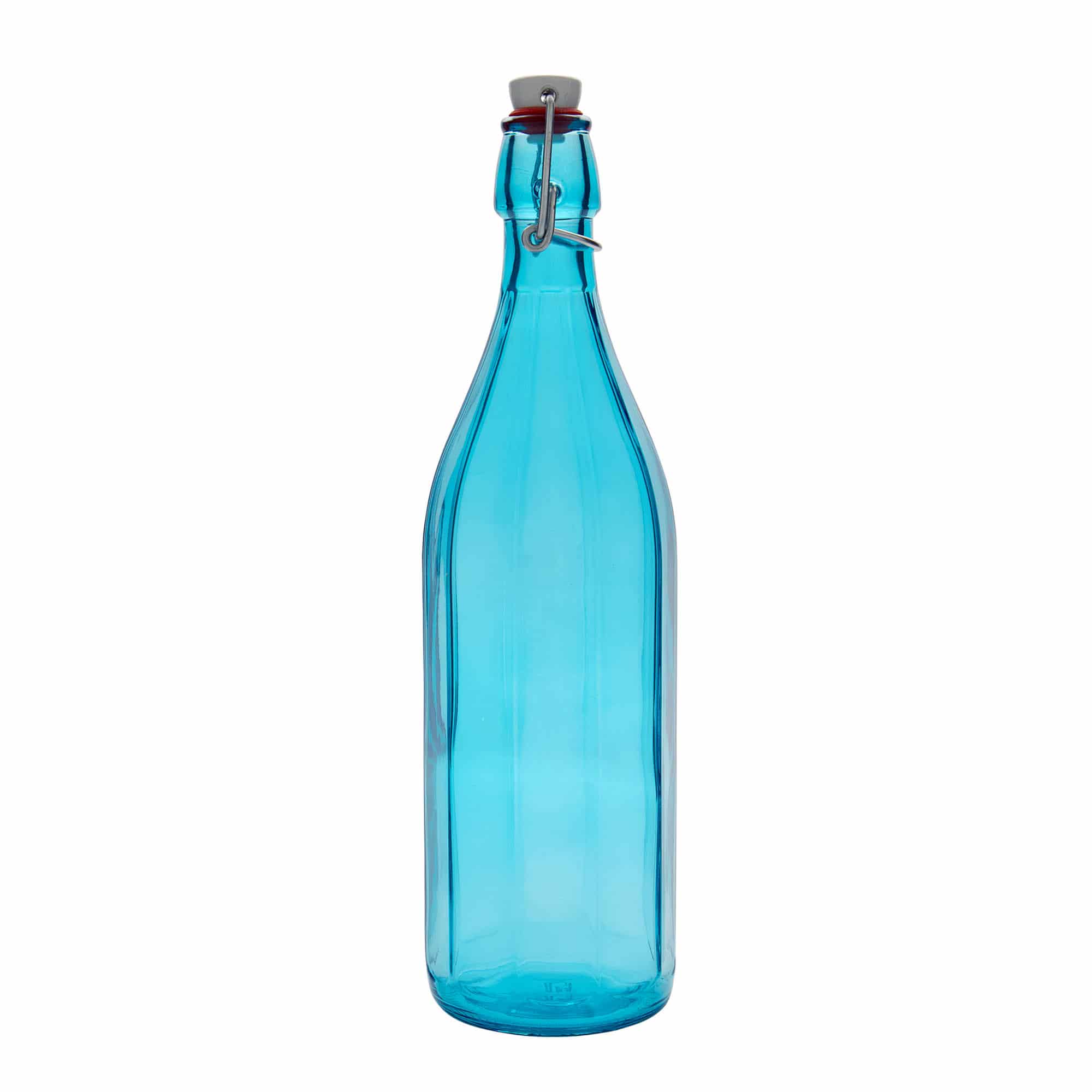 1.000 ml Bottiglia sfaccettata 'Oxford', vetro, azzurro, imboccatura: tappo meccanico