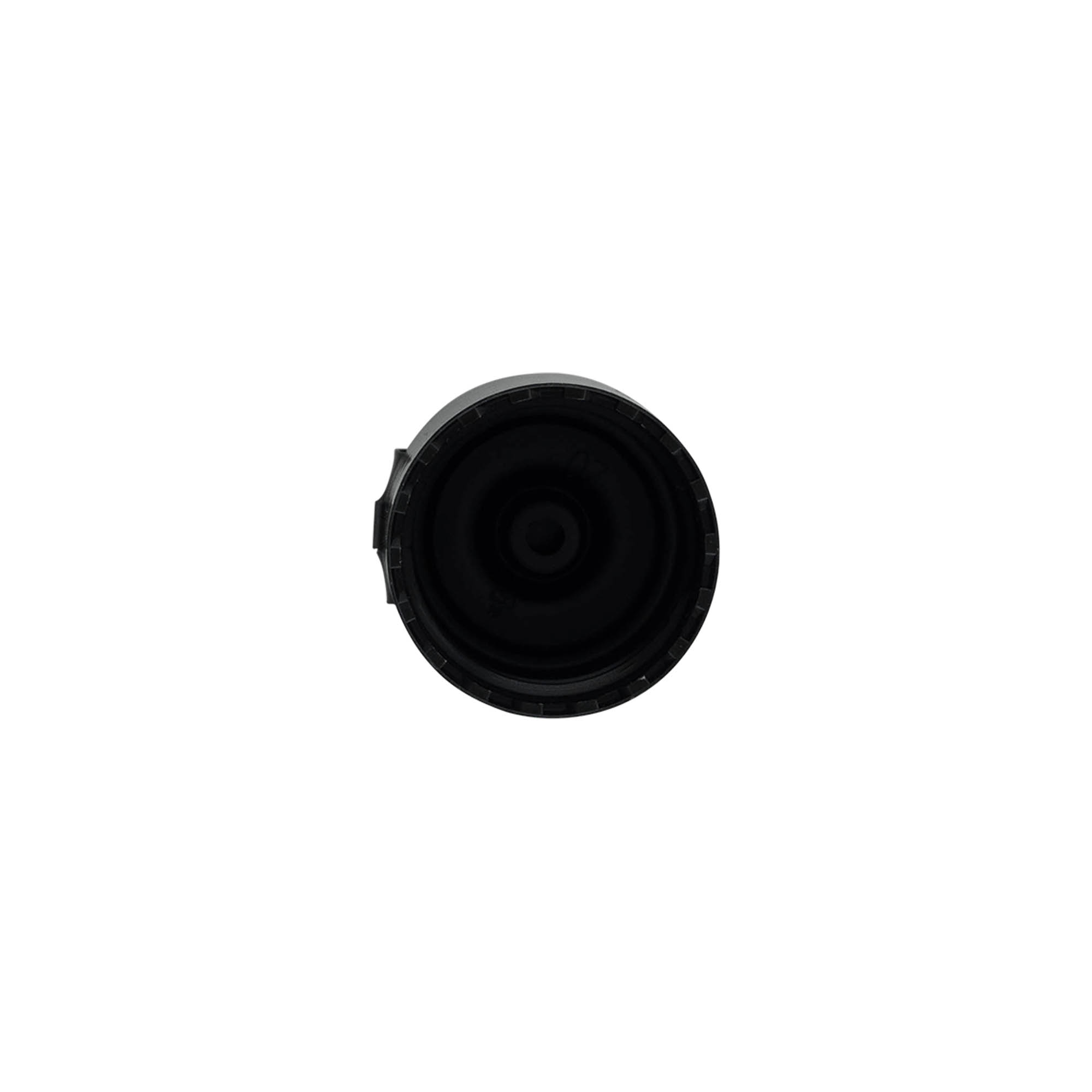 Tappo a vite con cerniera a ribalta, plastica PP, nero, per bocca: 24/410 Tappo a vite con cerniera a ribalta, plastica PP, nero, per bocca: 24/410
