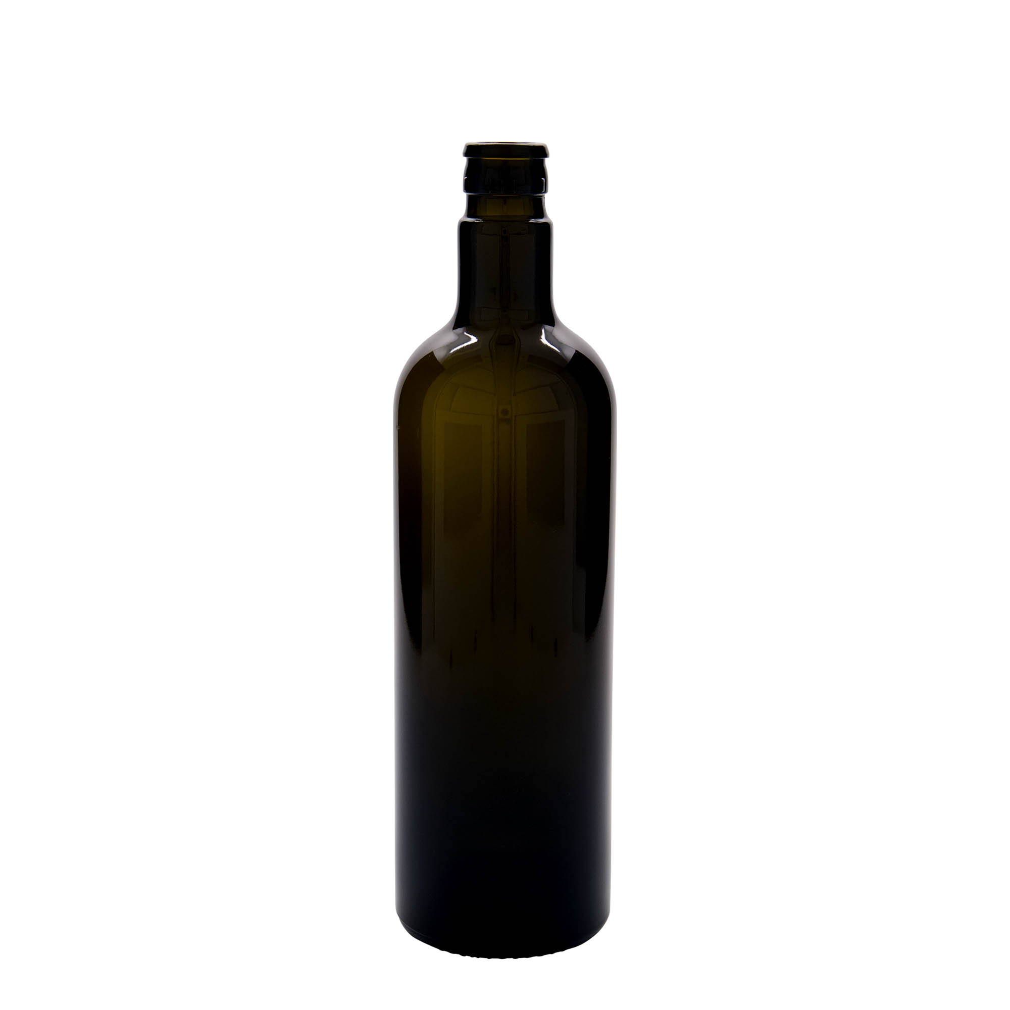 Bottiglia per aceto/olio da 750 ml 'Willy New', vetro, verde antico, bocca: DOP