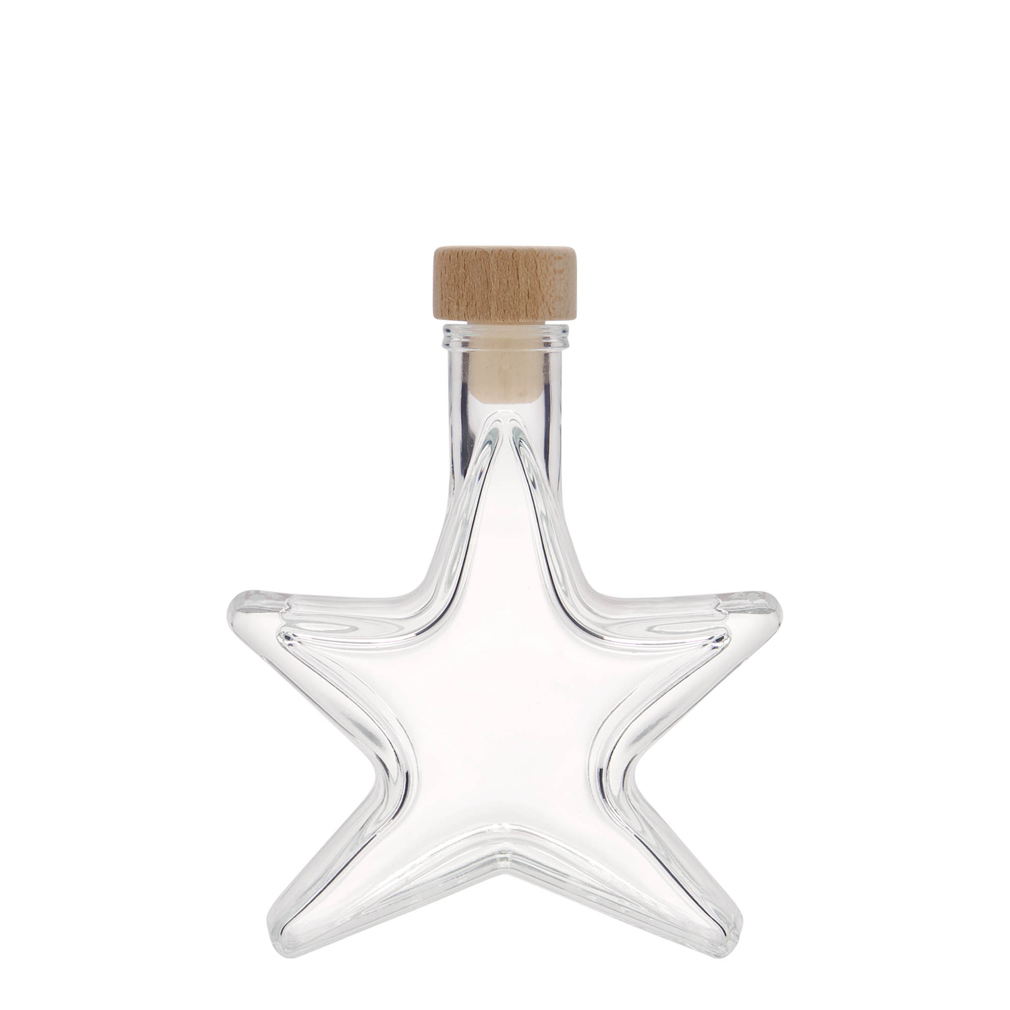 Bottiglia di vetro da 100 ml 'Stella', bocca: tappo di sughero Bottiglia di vetro da 100 ml 'Stella', bocca: tappo di sughero