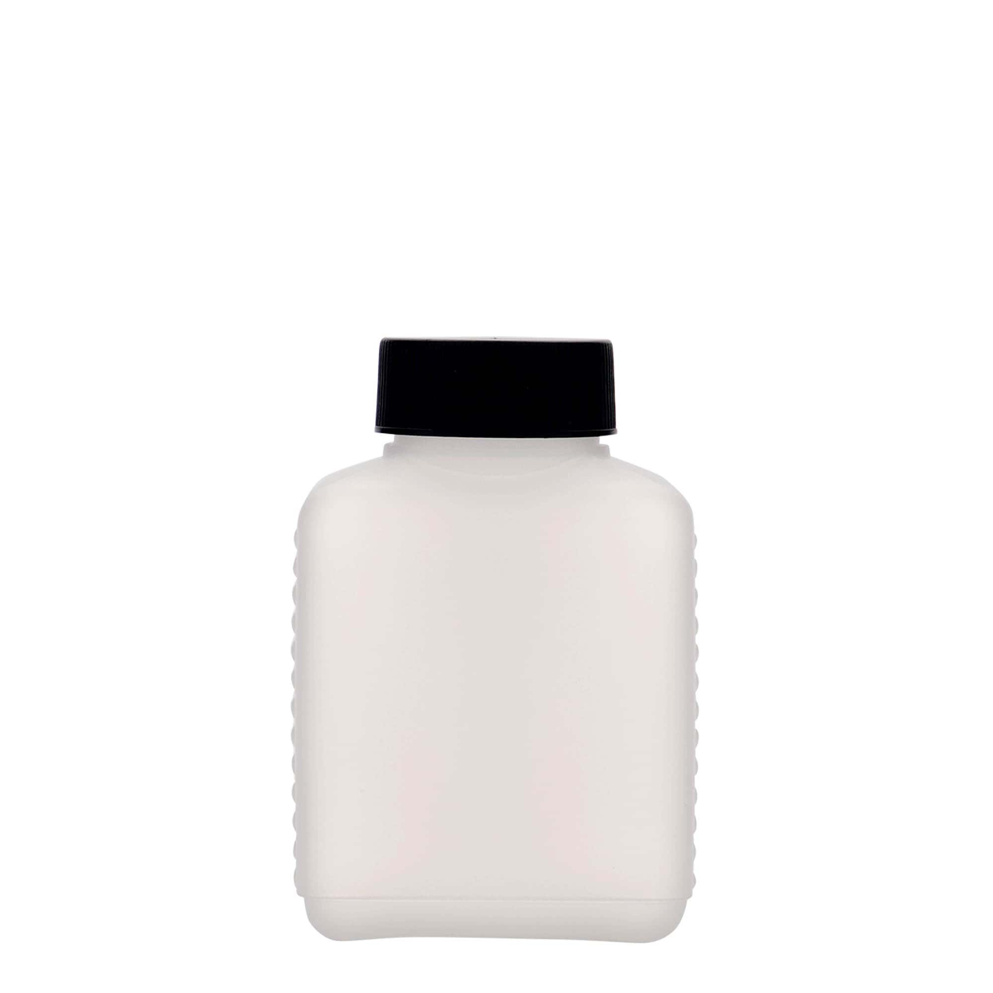 250 ml bottiglia a collo largo, rettangolare, plastica HDPE, naturale, bocca: DIN 40 EPE