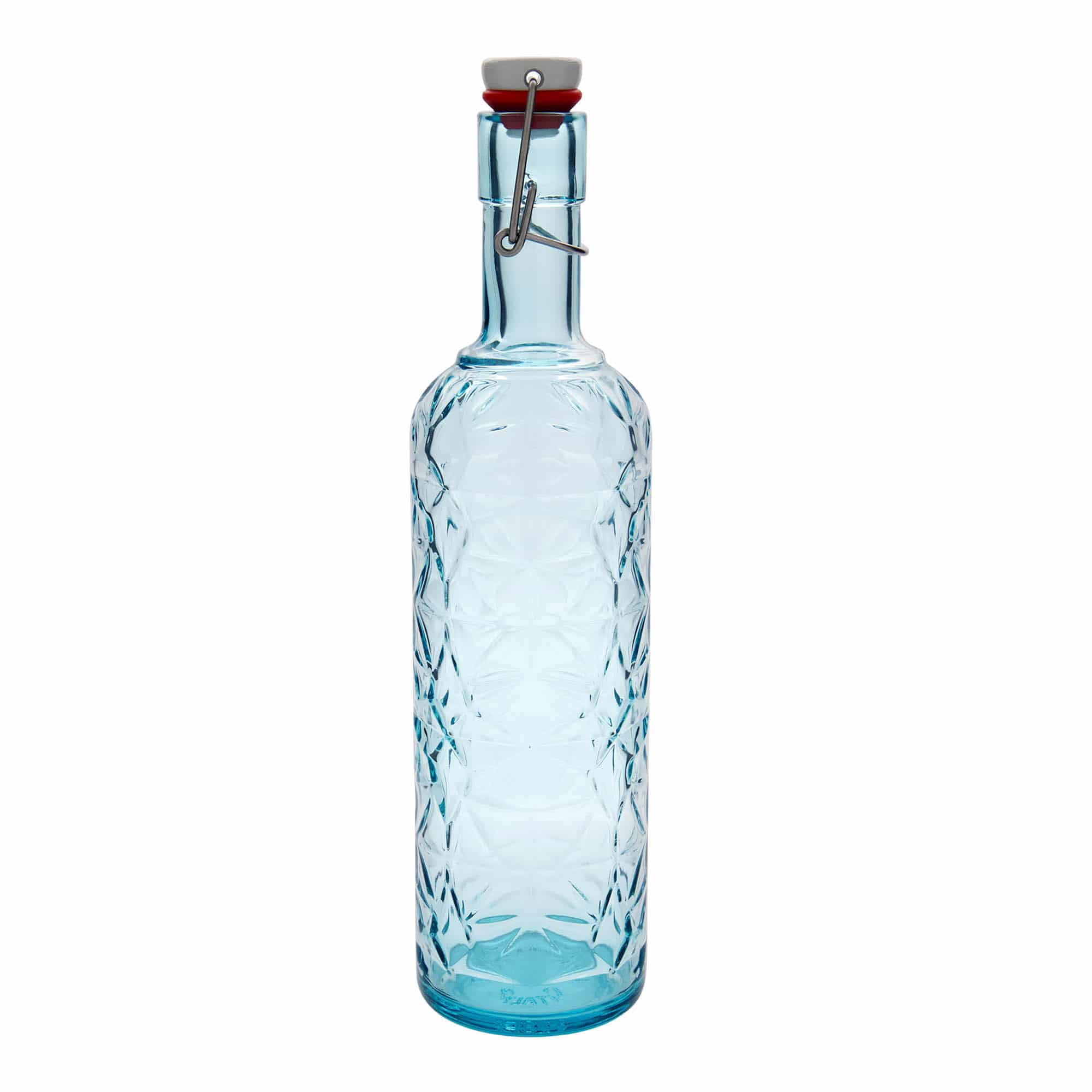 Bottiglia di vetro da 1.000 ml 'Oriente', azzurro, bocca: chiusura a leva Bottiglia di vetro da 1.000 ml 'Oriente', azzurro, bocca: chiusura a leva