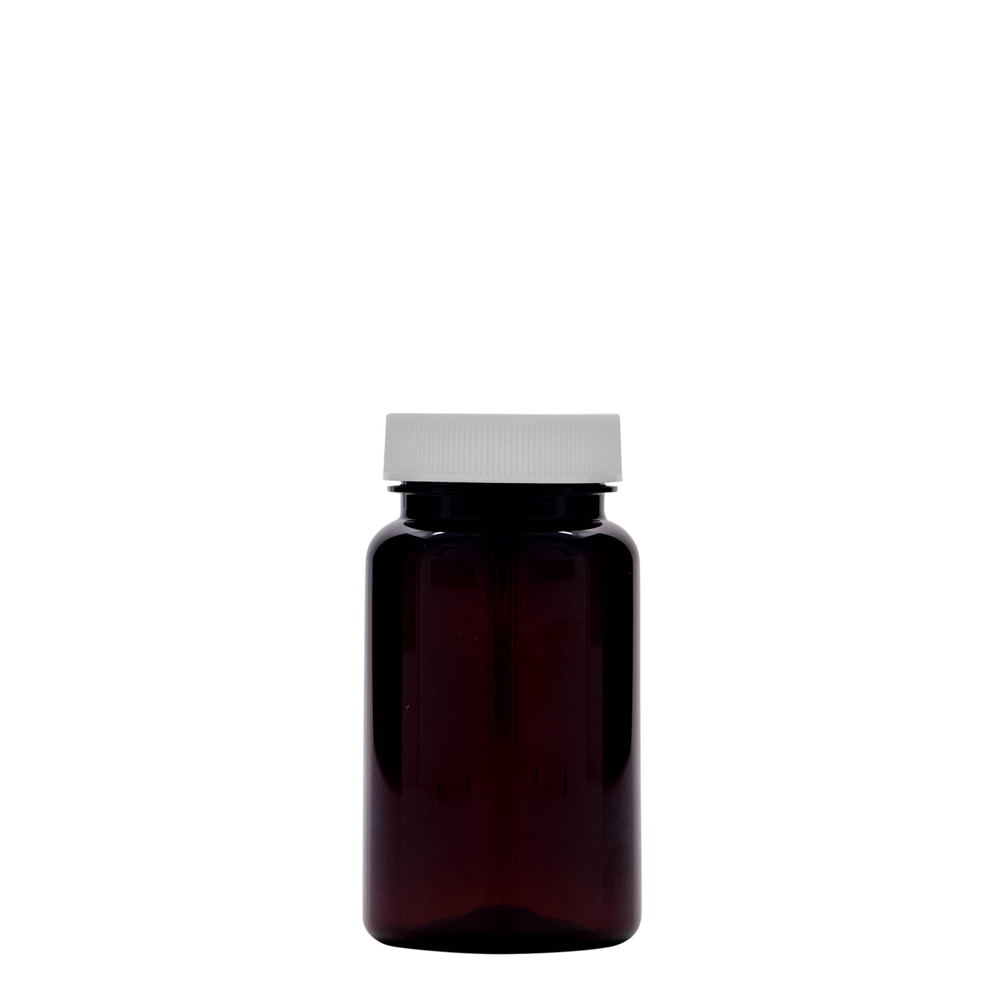 100 ml flacone in PET, plastica, marrone, bocca: 38/400