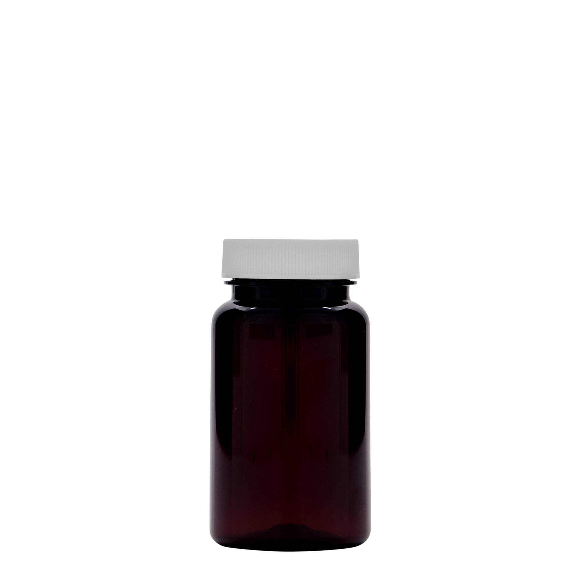 100 ml flacone in PET, plastica, marrone, bocca: 38/400
