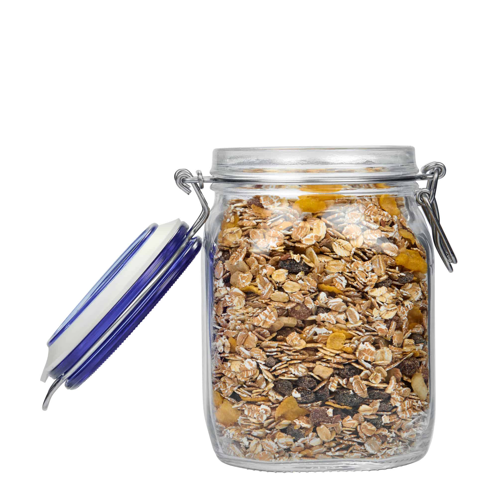 1.000 ml barattolo con chiusura a gancio 'Fido' Blue Top, quadrato, bocca: chiusura a gancio