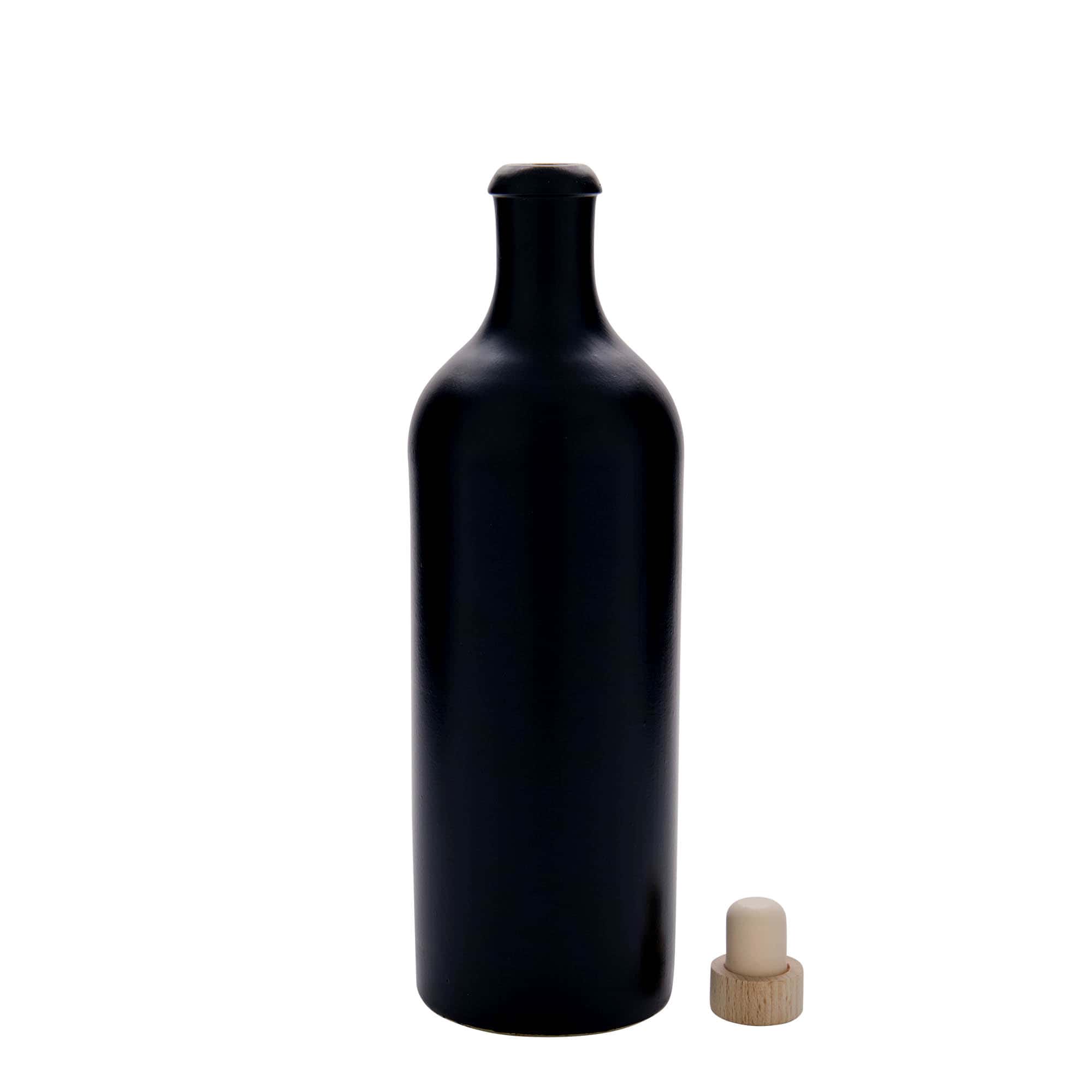 750 ml Bottiglia in ceramica, ceramica grès, nero, imboccatura: fascetta