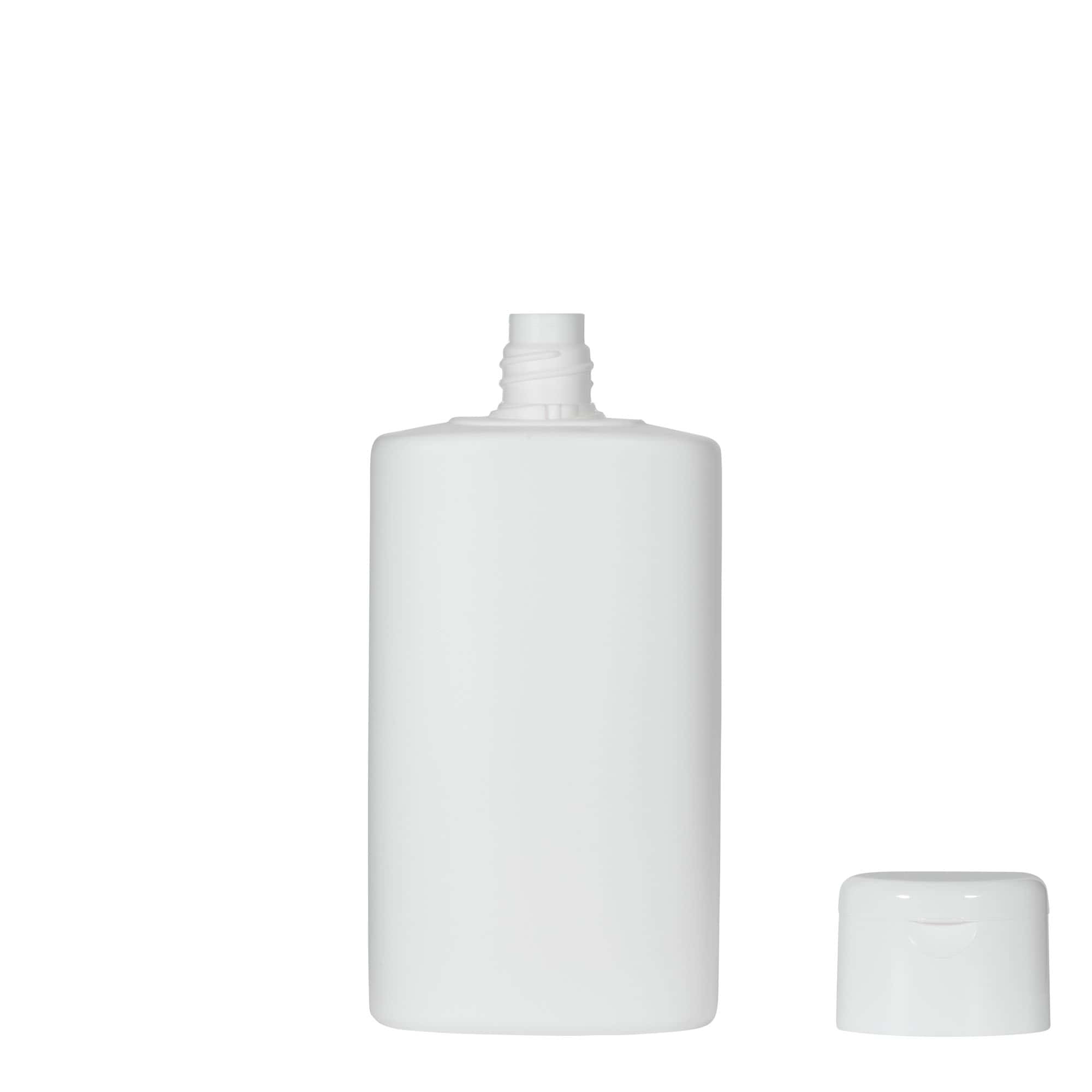 Bottiglia in plastica da 250 ml 'Indy', ovale, HDPE, bianca, bocca: chiusura a vite