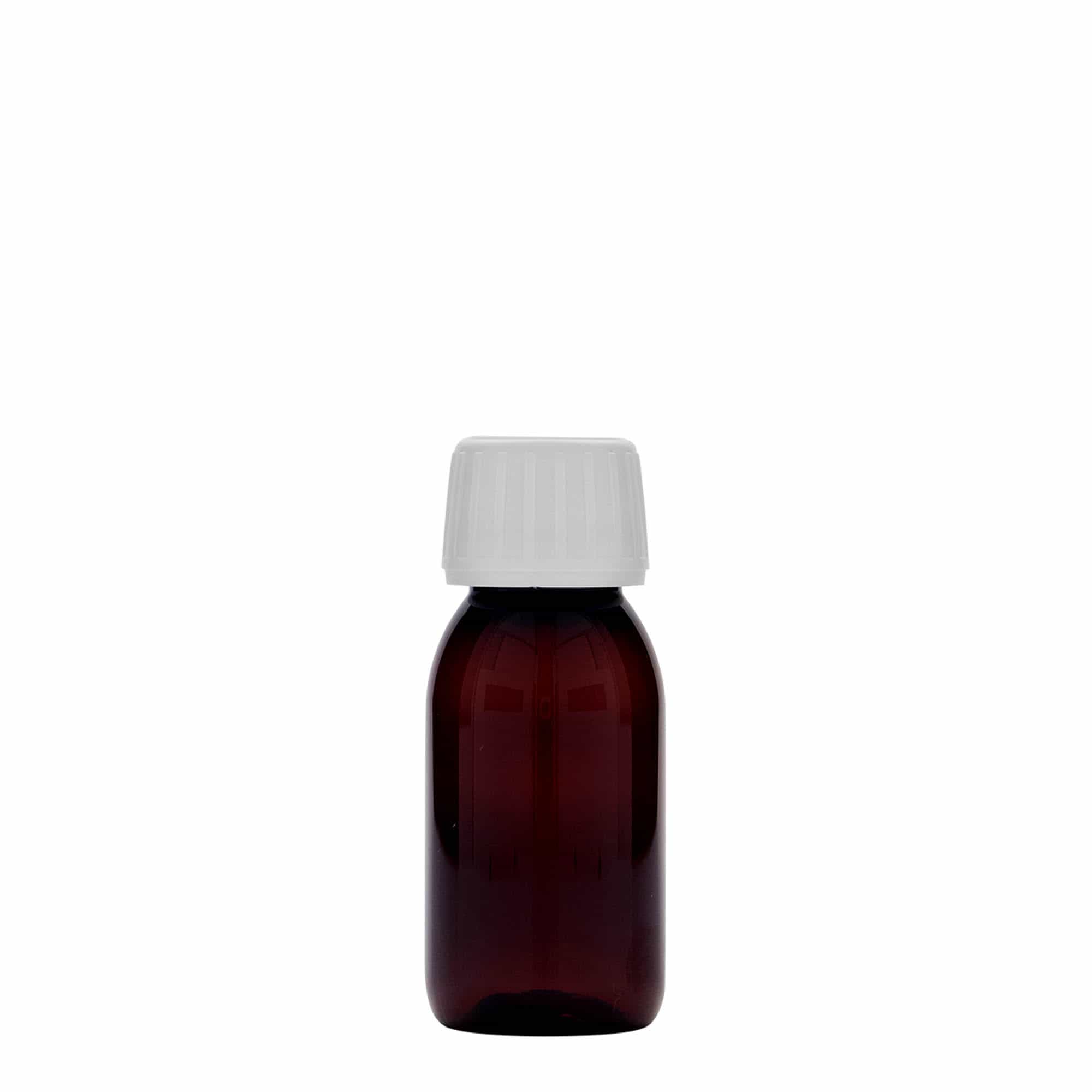 Bottiglia medica in PET da 60 ml, marrone, plastica, bocca: PP 28