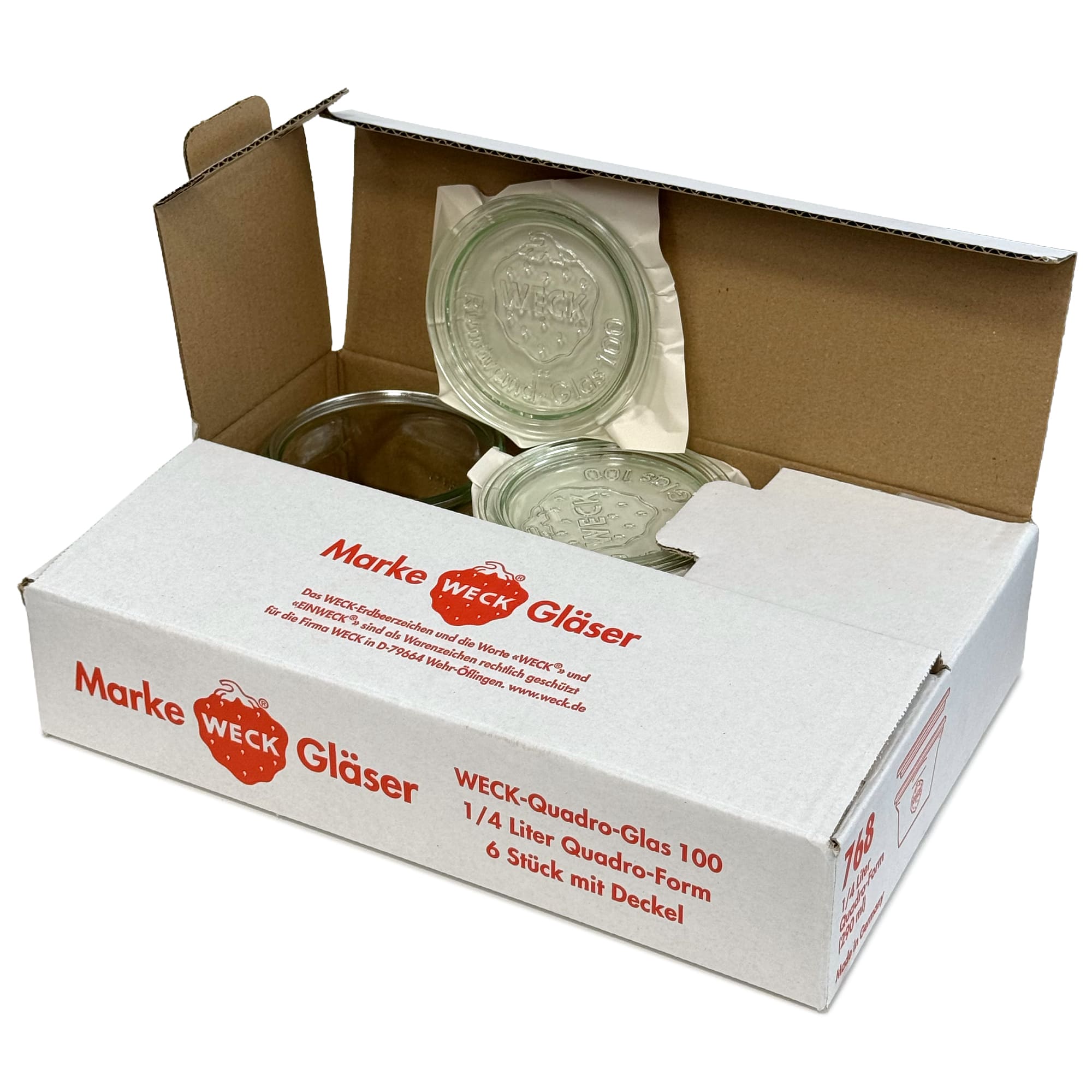 6x 290 ml WECK-Quadroglas con coperchio in vetro RR 100