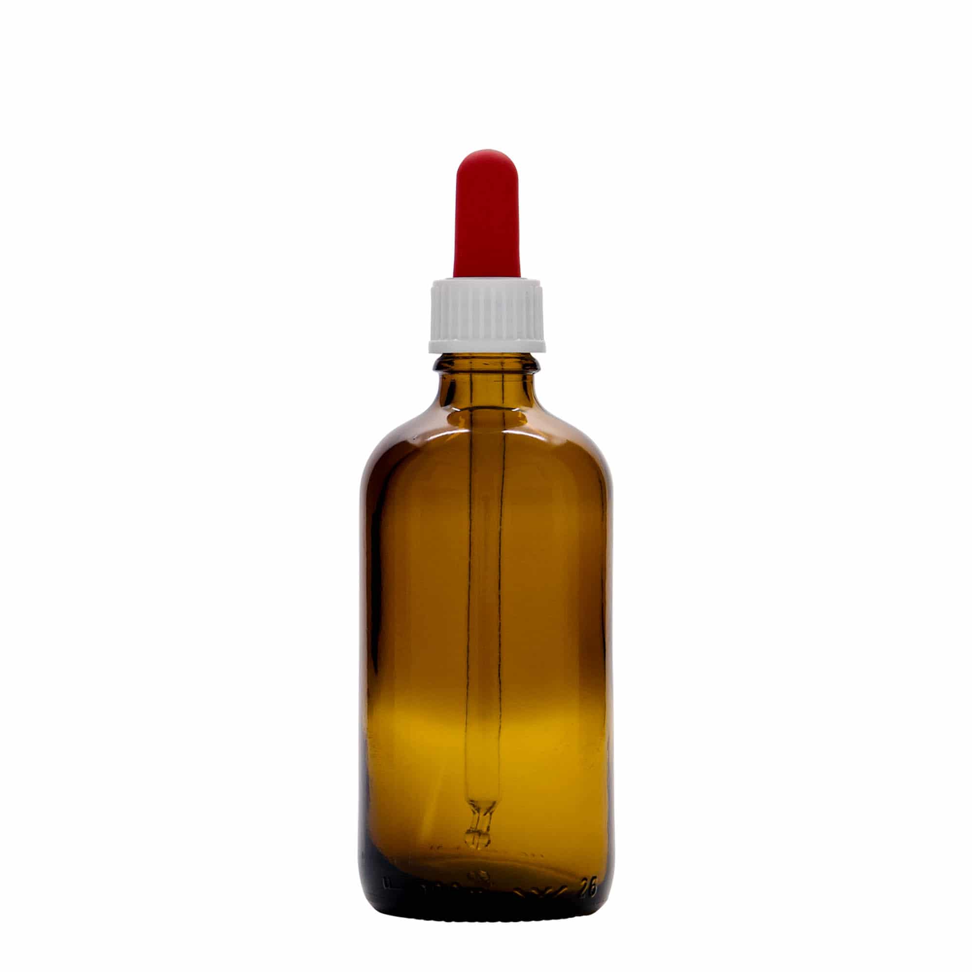 100 ml flacone con contagocce medicina, vetro, marrone-rosso, bocca: DIN 18