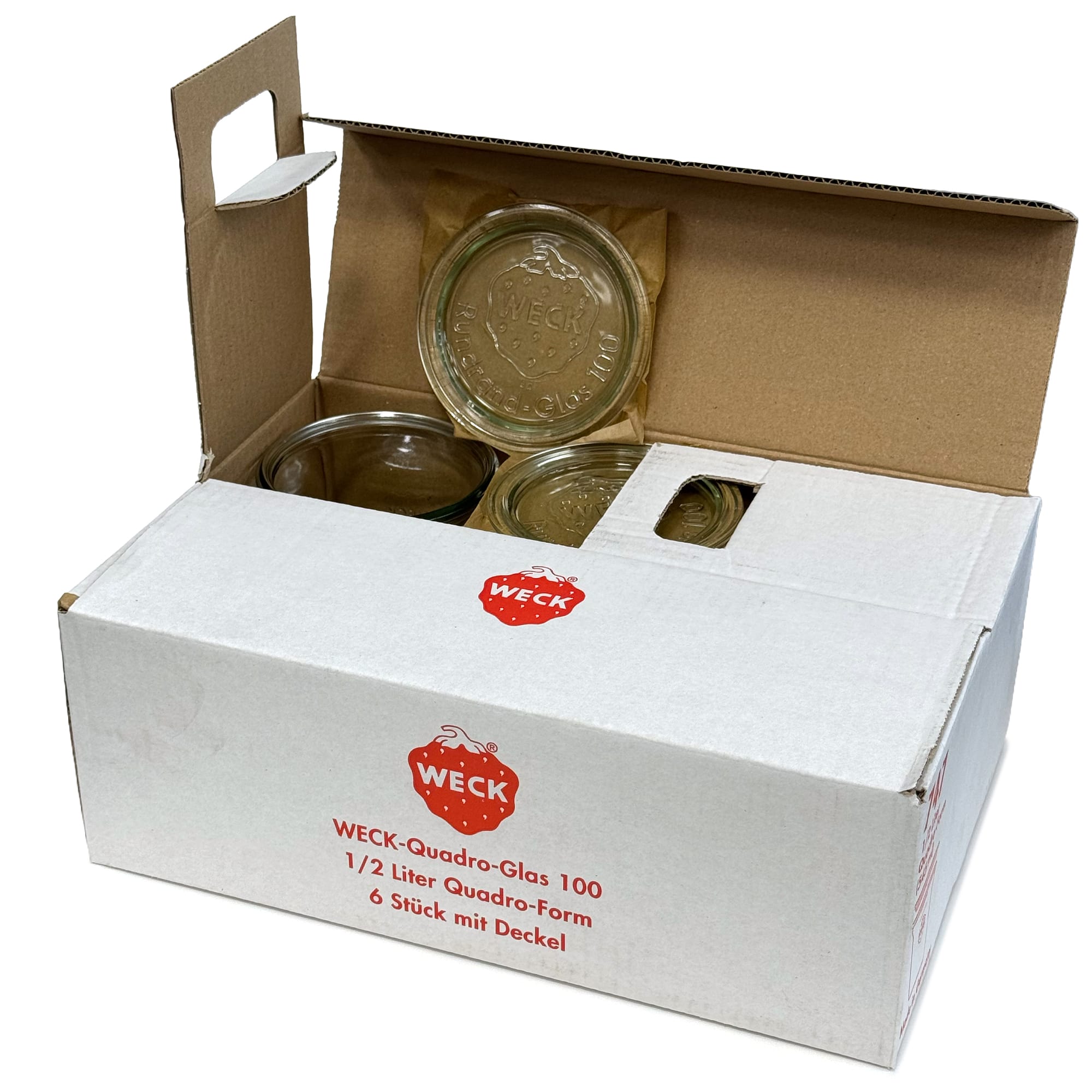 6x 545 ml WECK-Quadroglas con coperchio in vetro RR 100