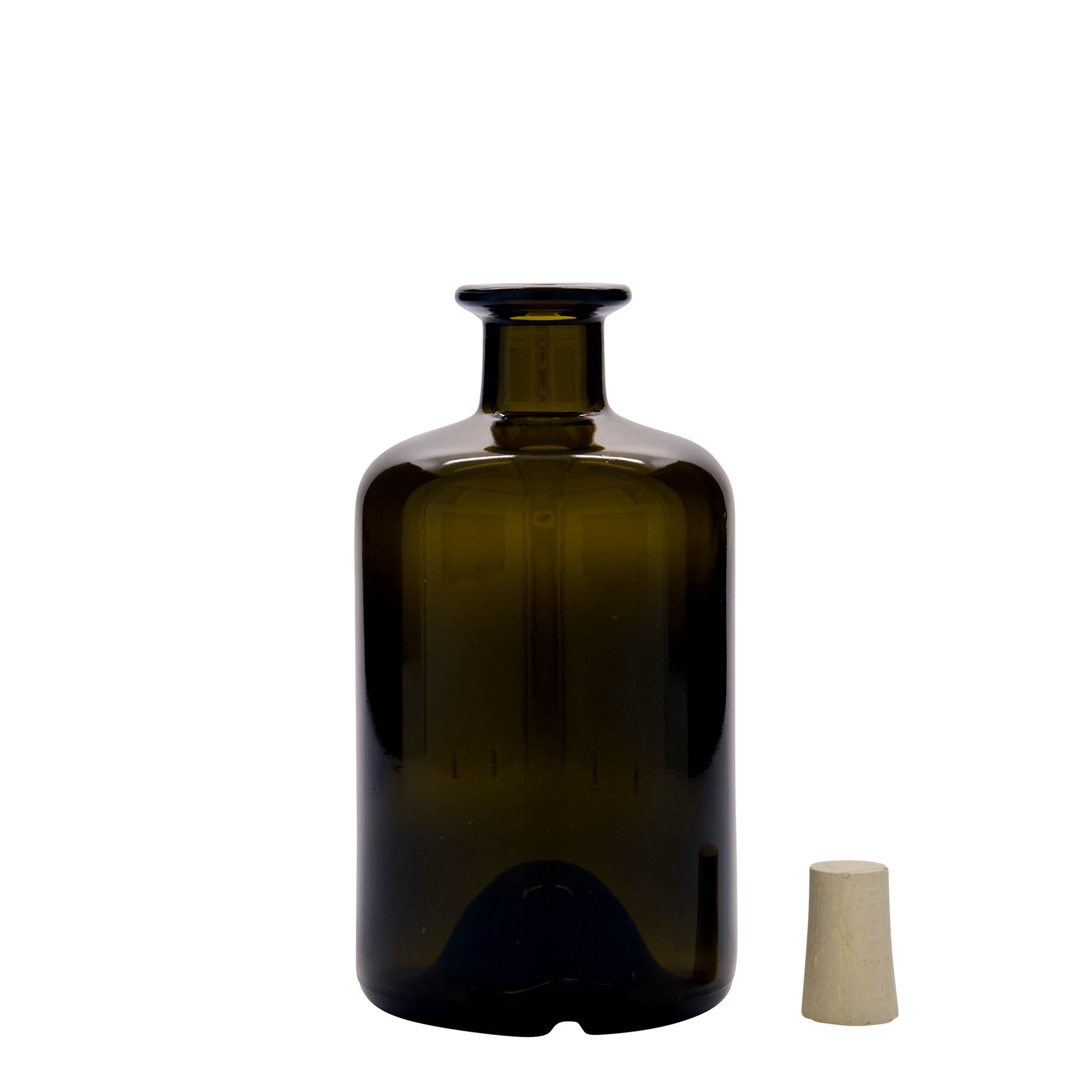 Bottiglia in vetro da 500 ml, farmacia, verde antico, bocca: sughero Bottiglia in vetro da 500 ml, farmacia, verde antico, bocca: sughero