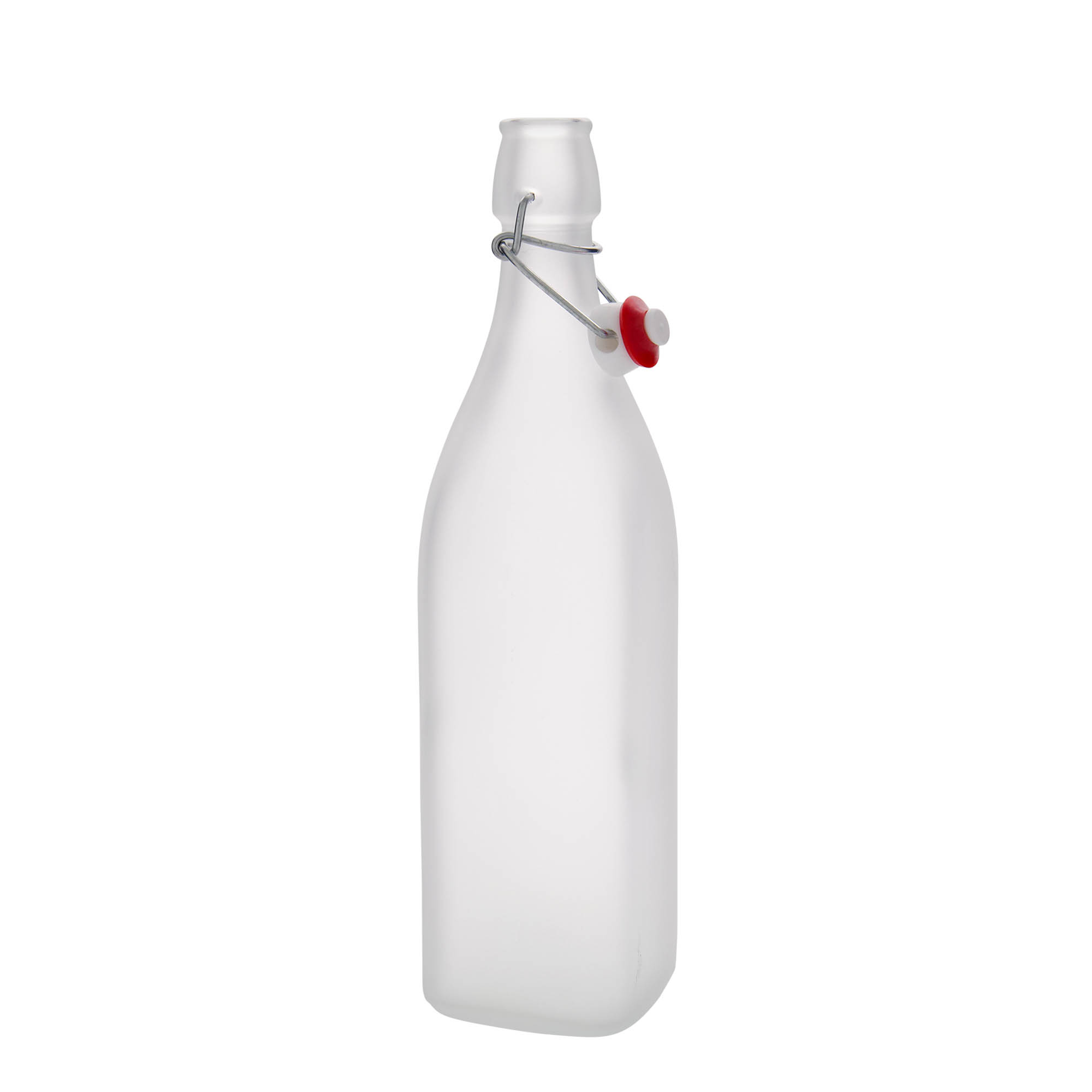 Bottiglia di vetro da 1.000 ml 'Swing, quadrata, ghiacciata, bocca: chiusura a leva Bottiglia di vetro da 1.000 ml 'Swing, quadrata, ghiacciata, bocca: chiusura a leva