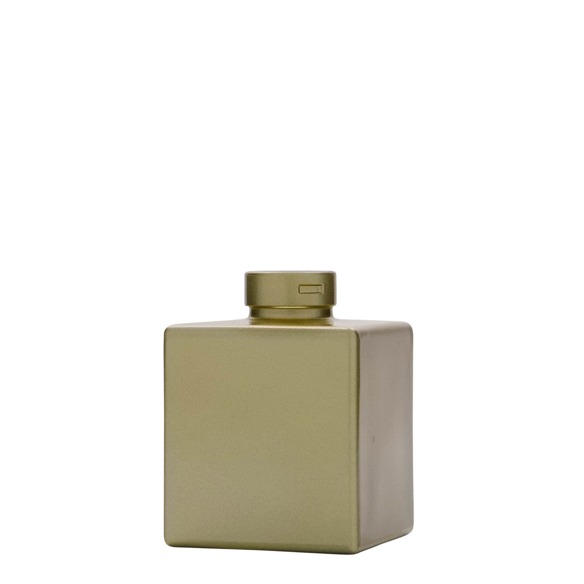 Bottiglia di vetro da 100 ml 'Cube', quadrata, oro, bocca: sughero Bottiglia di vetro da 100 ml 'Cube', quadrata, oro, bocca: sughero