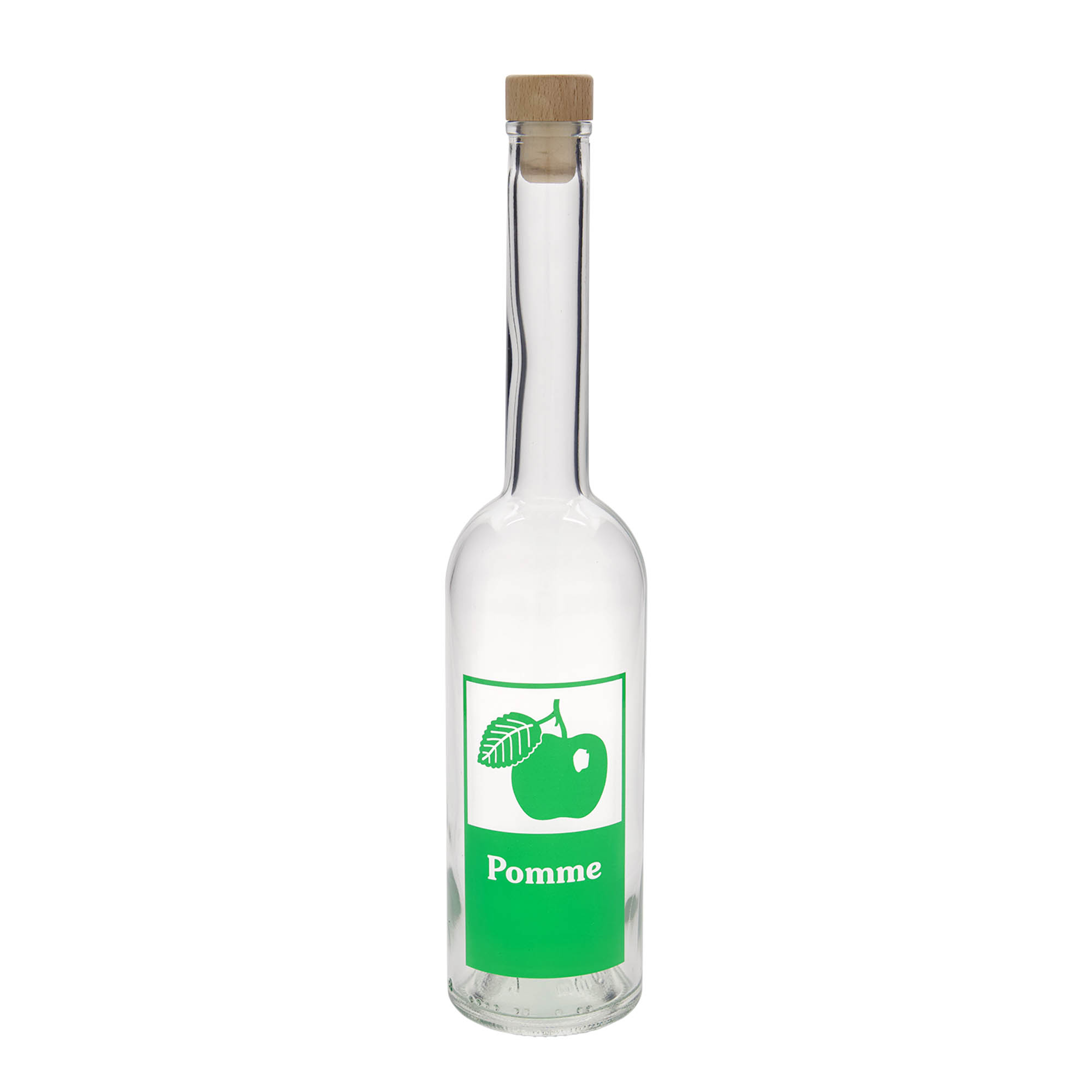 Bottiglia di vetro da 500 ml 'Opera', motivo: Mela, bocca: sughero Bottiglia di vetro da 500 ml 'Opera', motivo: Mela, bocca: sughero